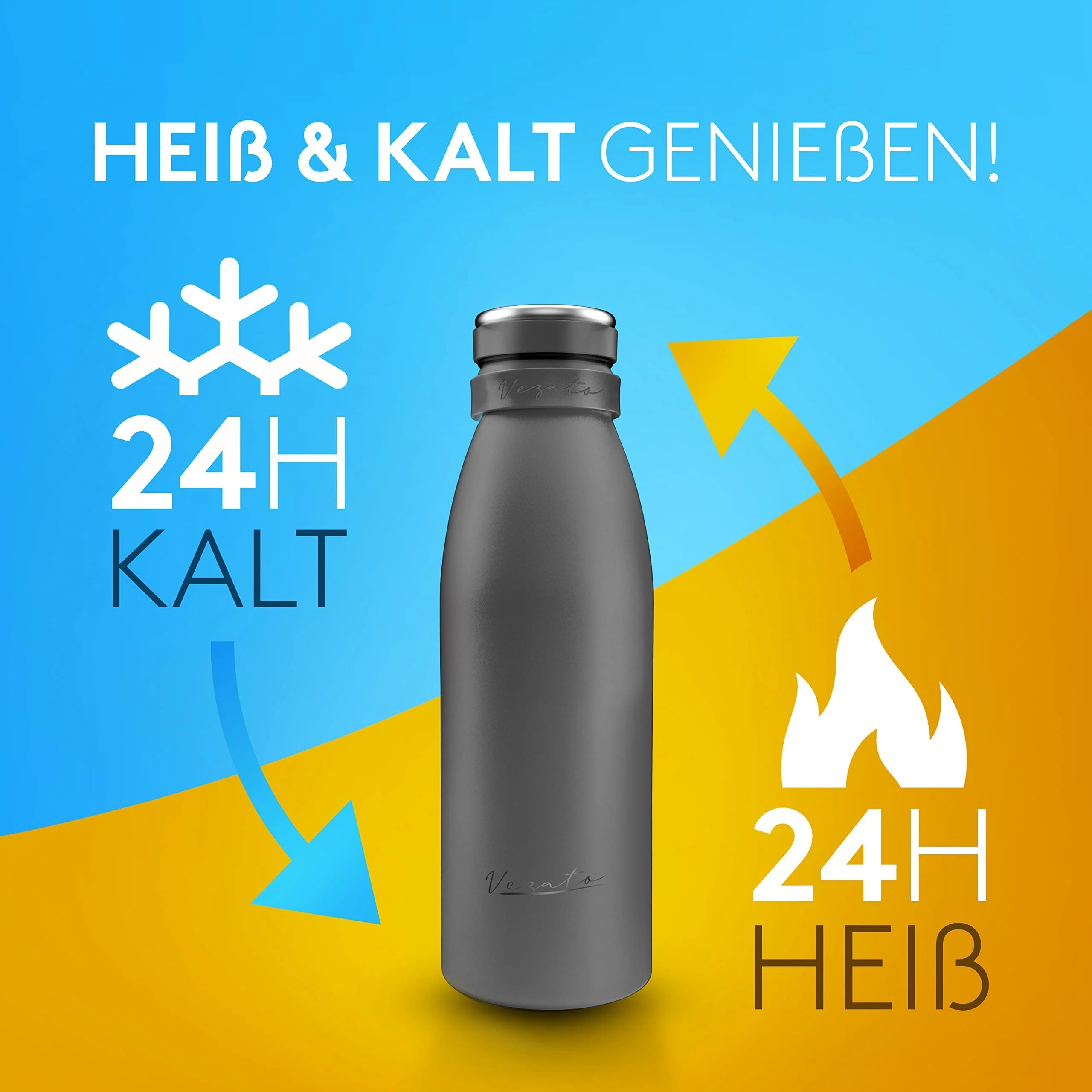 Vezato Trinkflasche Edelstahl - BPA-freie Isolierflasche 500 ml - Auslaufsichere - Image 2