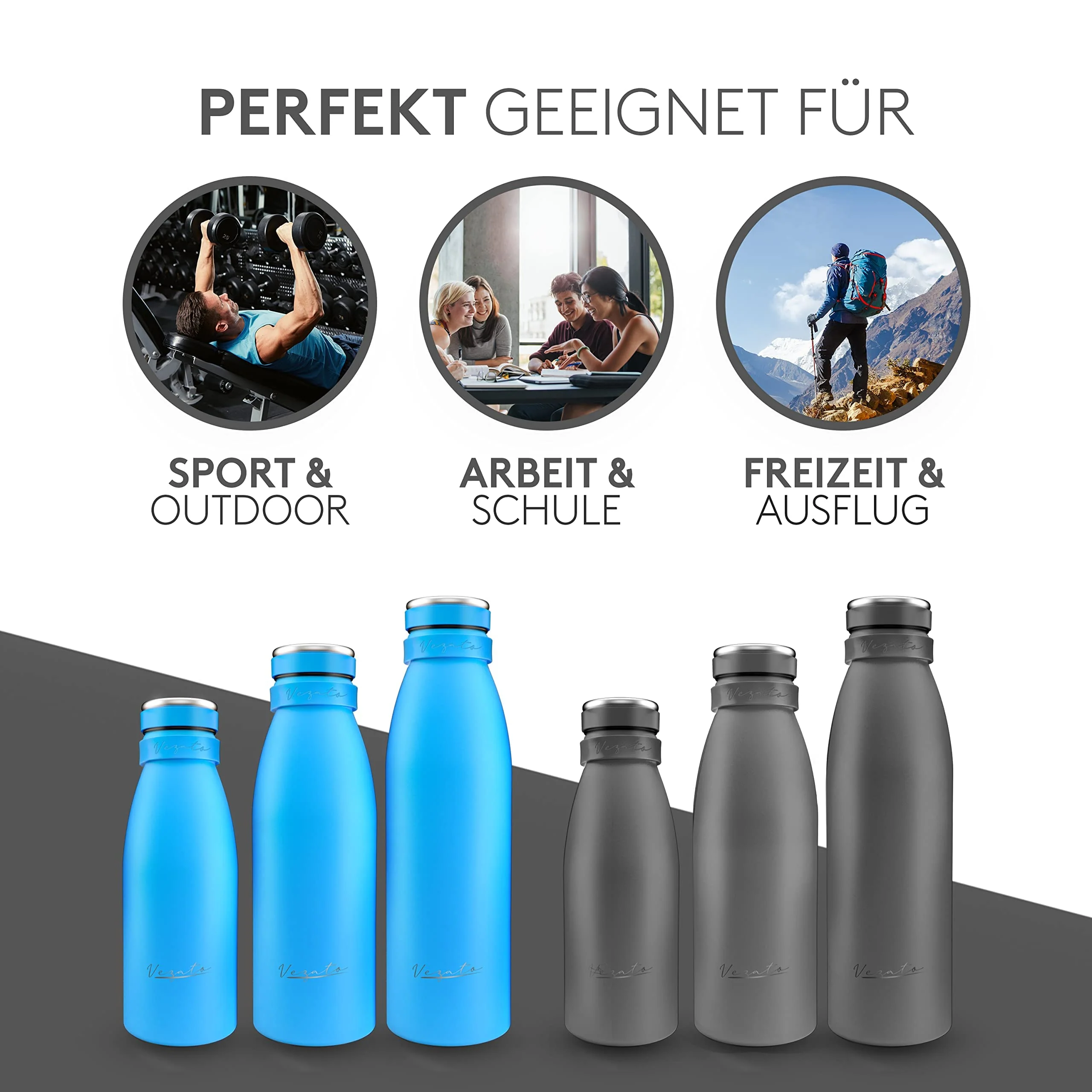 Vezato Trinkflasche Edelstahl - BPA-freie Isolierflasche 500 ml - Auslaufsichere - Image 3