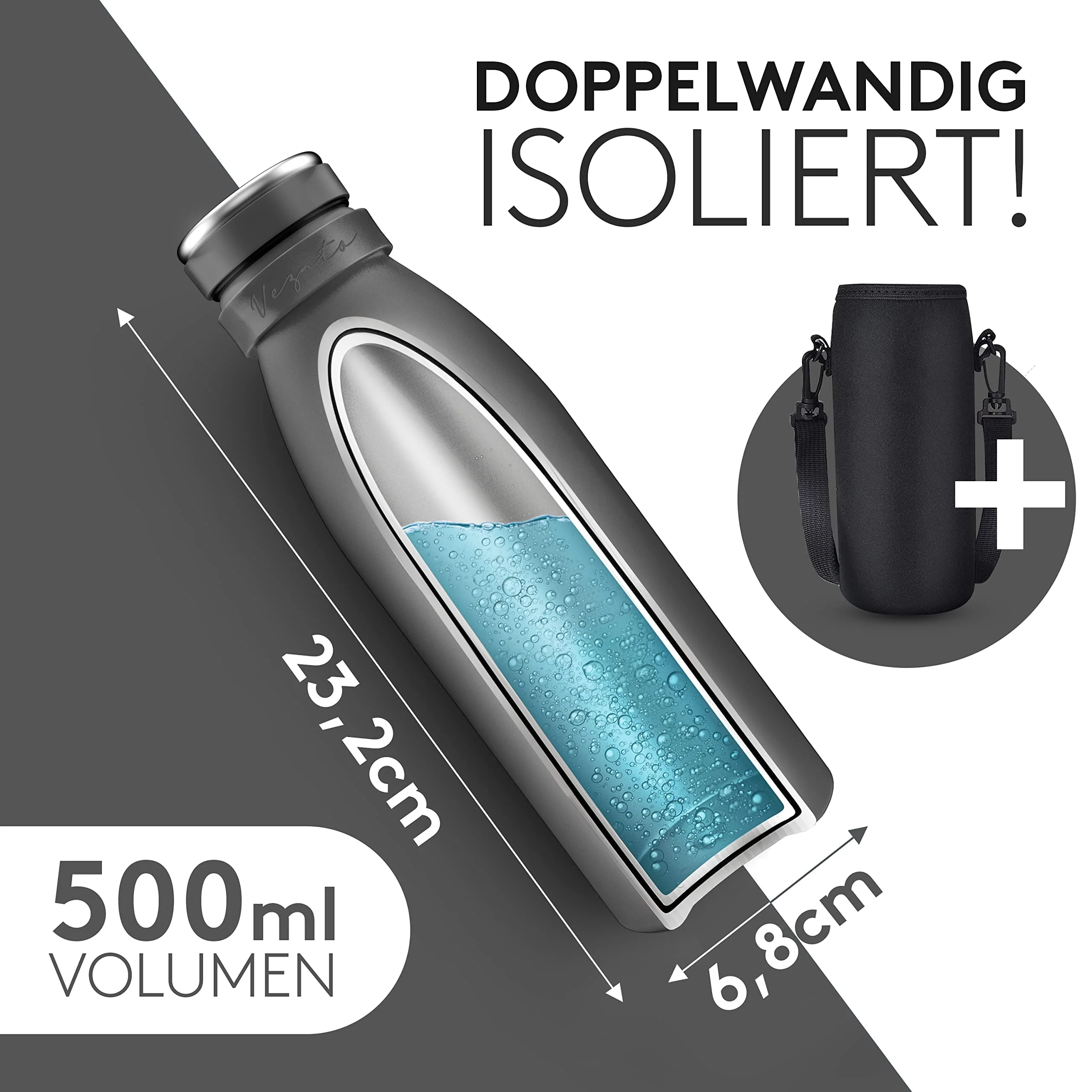 Vezato Trinkflasche Edelstahl - BPA-freie Isolierflasche 500 ml - Auslaufsichere - Image 4