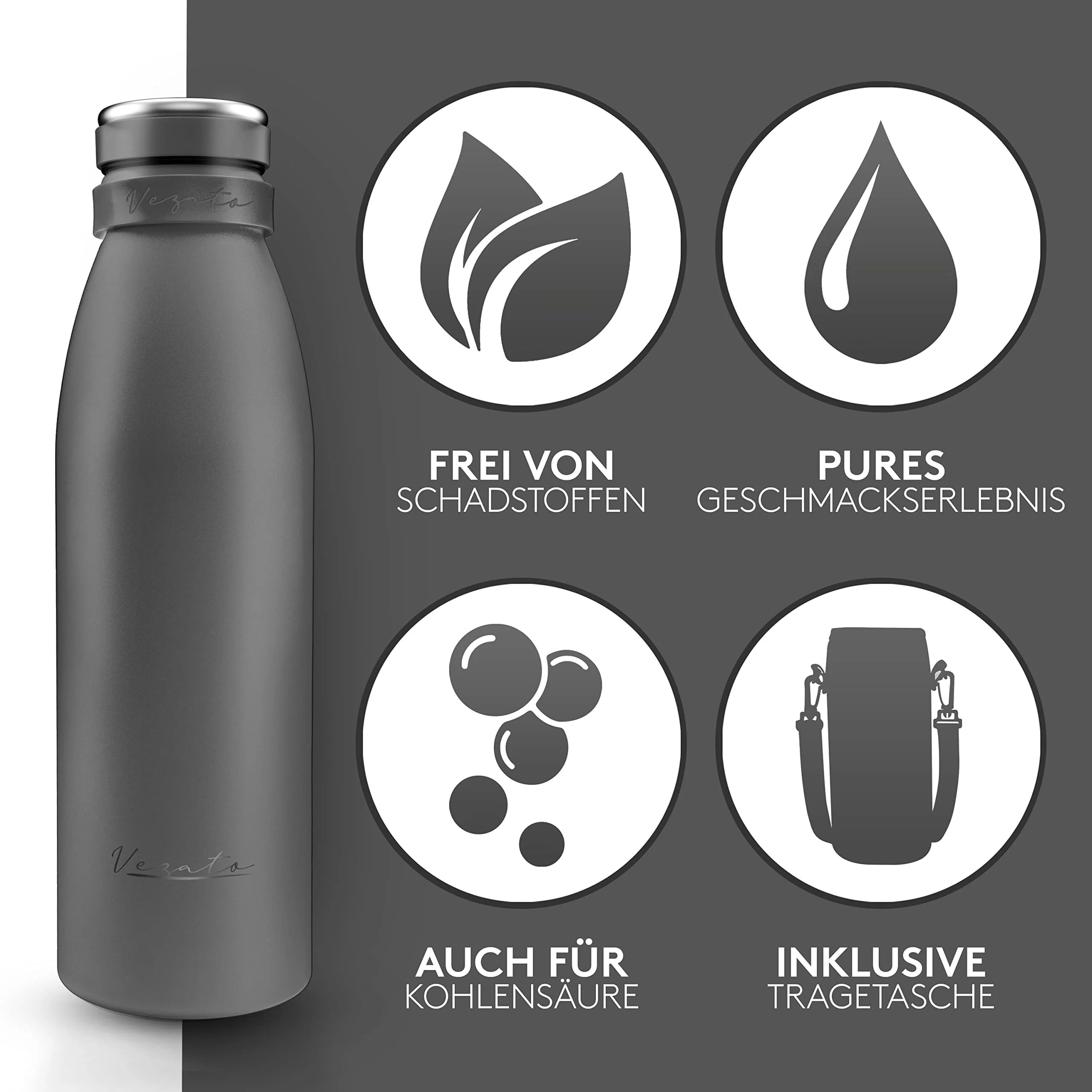 Vezato Trinkflasche Edelstahl - BPA-freie Isolierflasche 500 ml - Auslaufsichere - Image 5