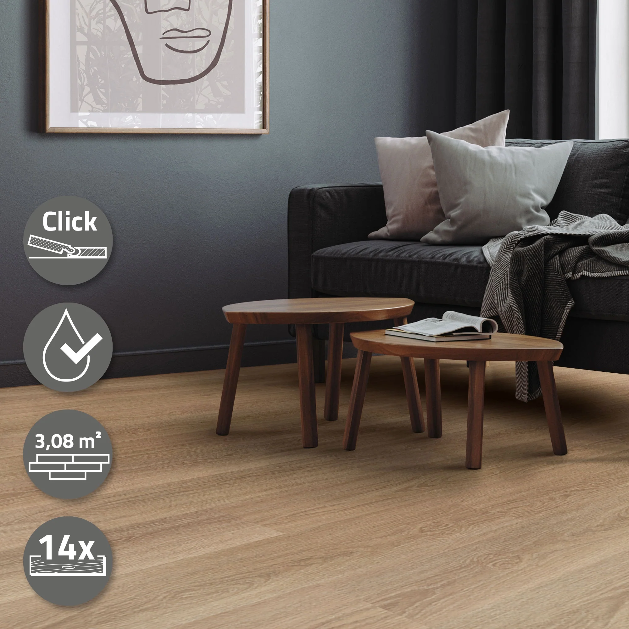 Vinylboden Click 122cm x 18cm x 4,2mm, Braun, Holzoptik, rutschfest, wasserfest, Belastungsklasse 34 - Image 116