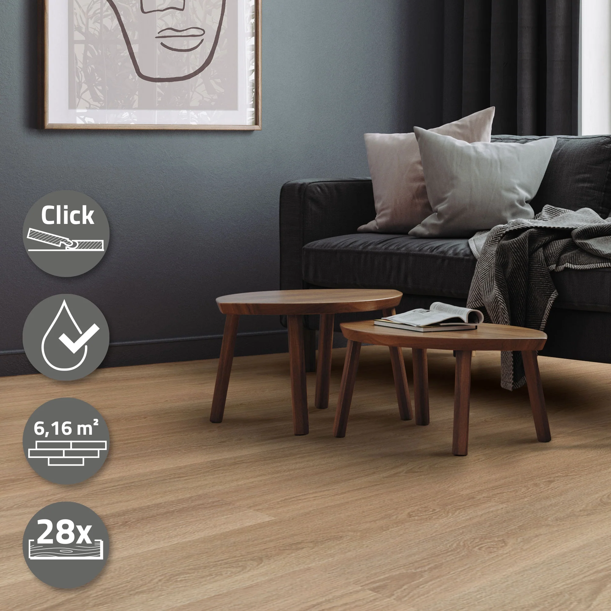 Vinylboden Click 122cm x 18cm x 4,2mm, Braun, Holzoptik, rutschfest, wasserfest, Belastungsklasse 34 - Image 66