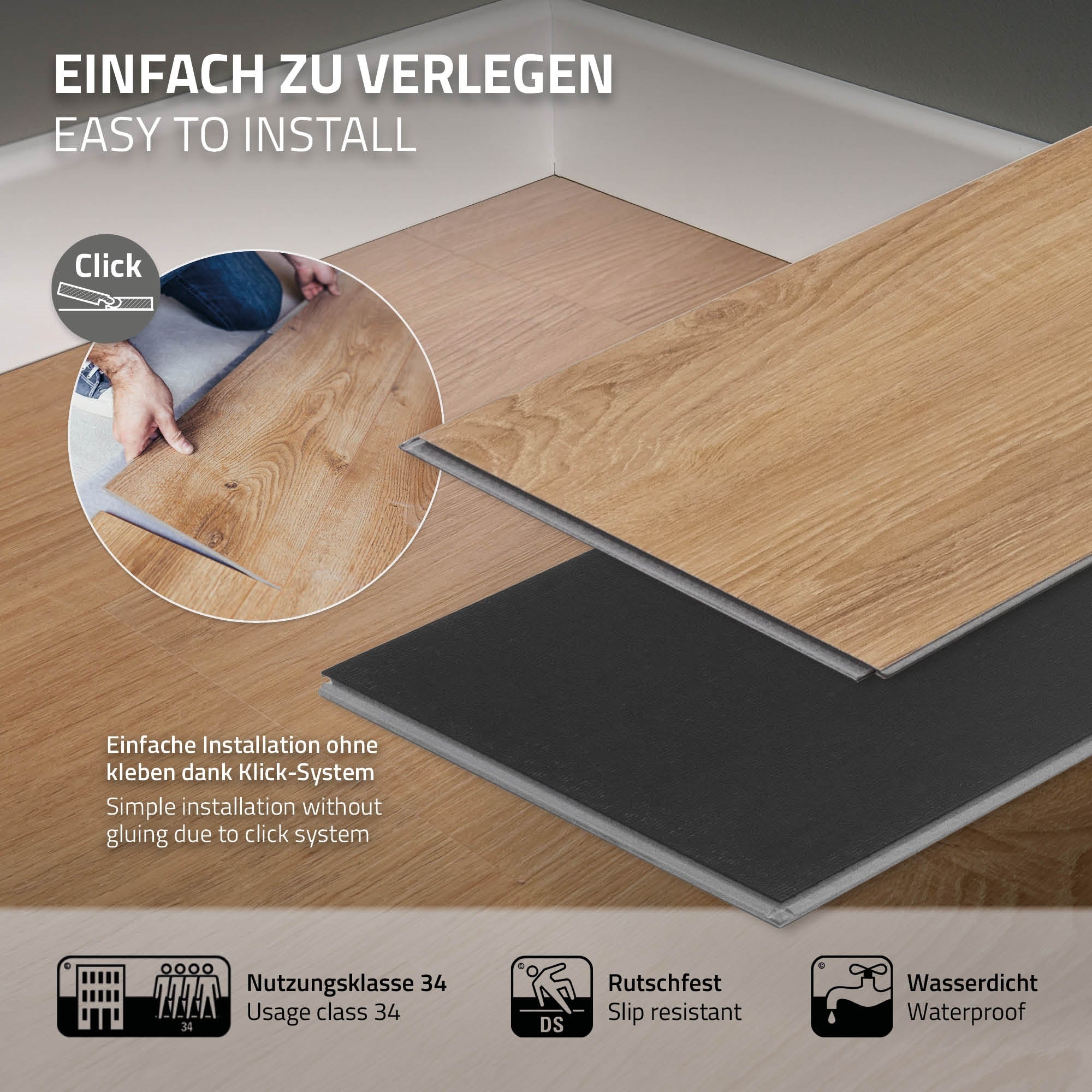 Vinylboden Click 122cm x 18cm x 4,2mm, Braun, Holzoptik, rutschfest, wasserfest, Belastungsklasse 34 - Image 68