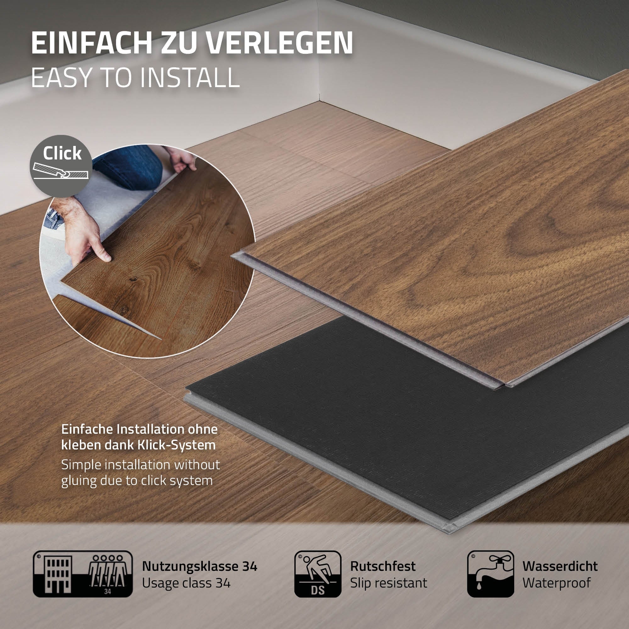 Vinylboden Click 122cm x 18cm x 4,2mm, Braun, Holzoptik, rutschfest, wasserfest, Belastungsklasse 34 - Image 71