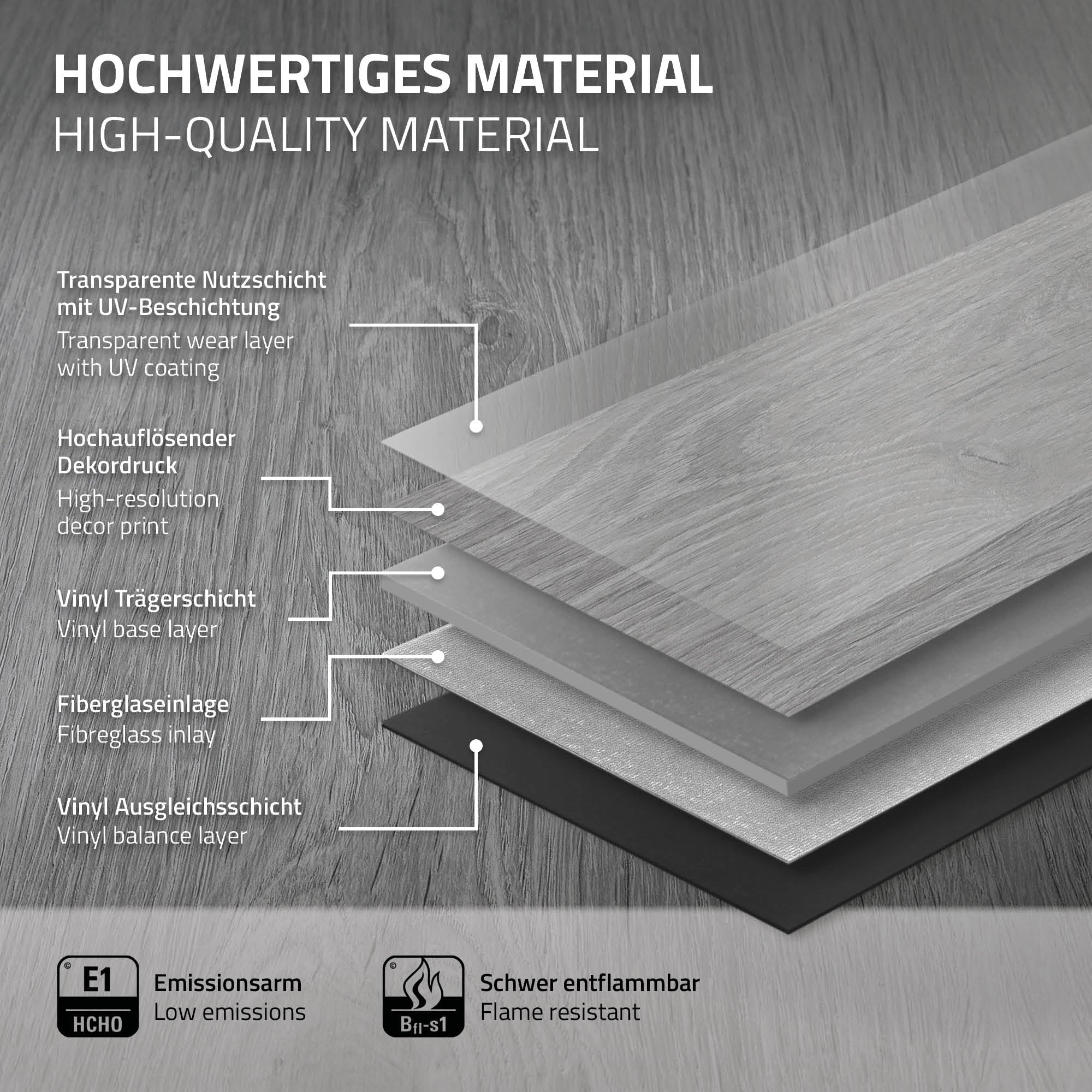 Vinylboden Click 122cm x 18cm x 4,2mm, Braun, Holzoptik, rutschfest, wasserfest, Belastungsklasse 34 - Image 85