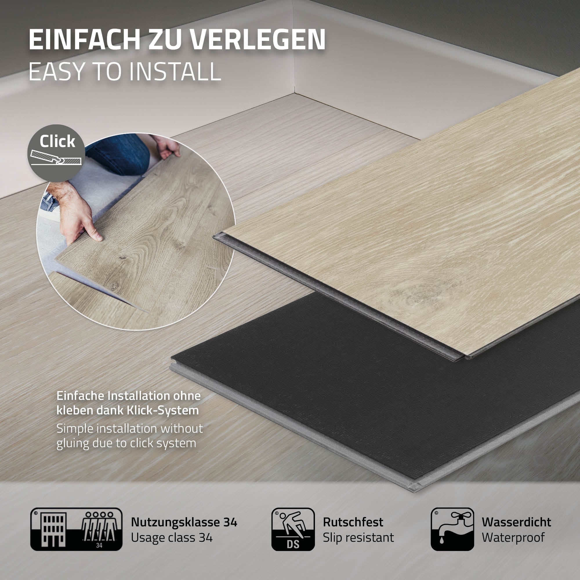 Vinylboden Click 122cm x 18cm x 4,2mm, Braun, Holzoptik, rutschfest, wasserfest, Belastungsklasse 34 - Image 90