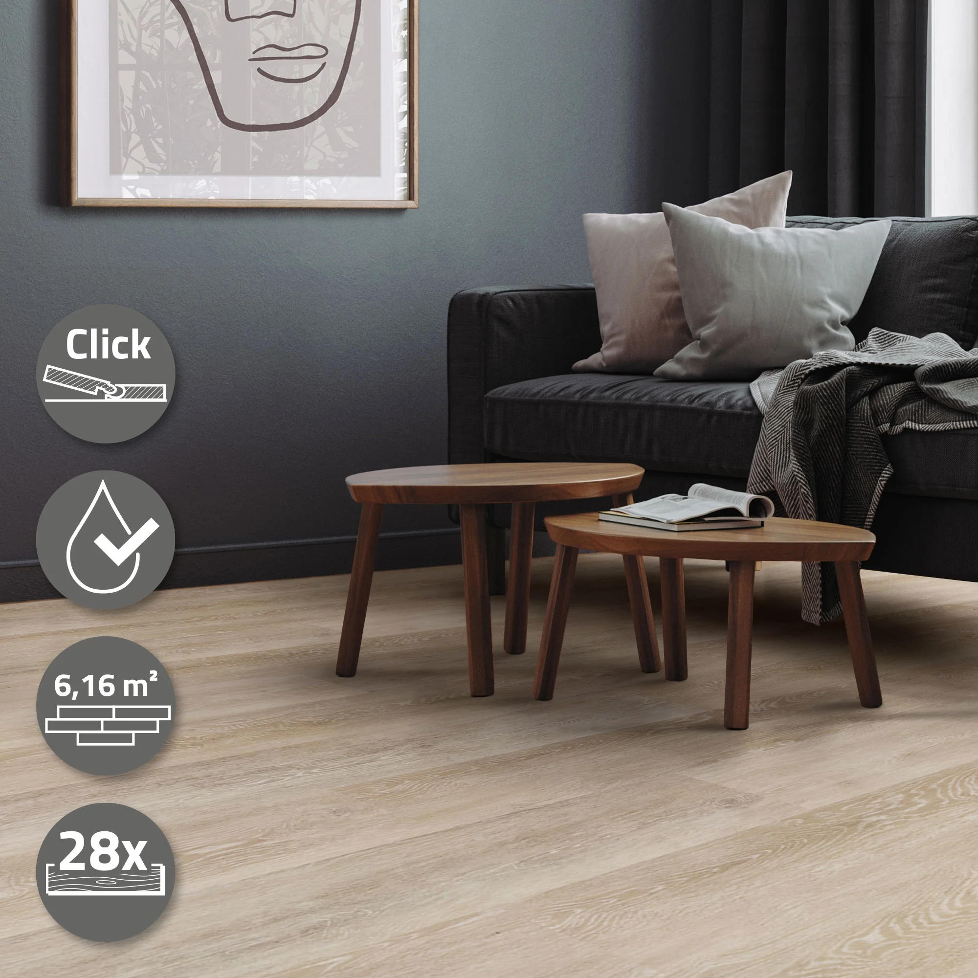 Vinylboden Click 122cm x 18cm x 4,2mm, Braun, Holzoptik, rutschfest, wasserfest, Belastungsklasse 34 - Image 96
