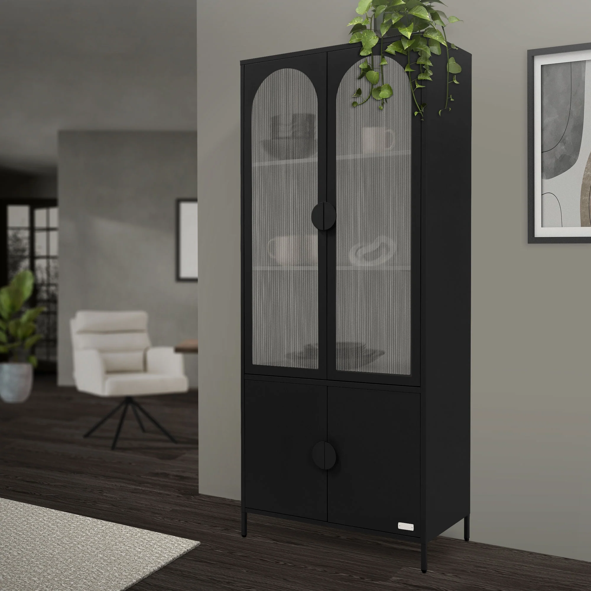 Vitrinenschrank 80x185x40 cm aus Stahl mit 4 Ablage-/Regalfächer und 4 Türen - Image 10