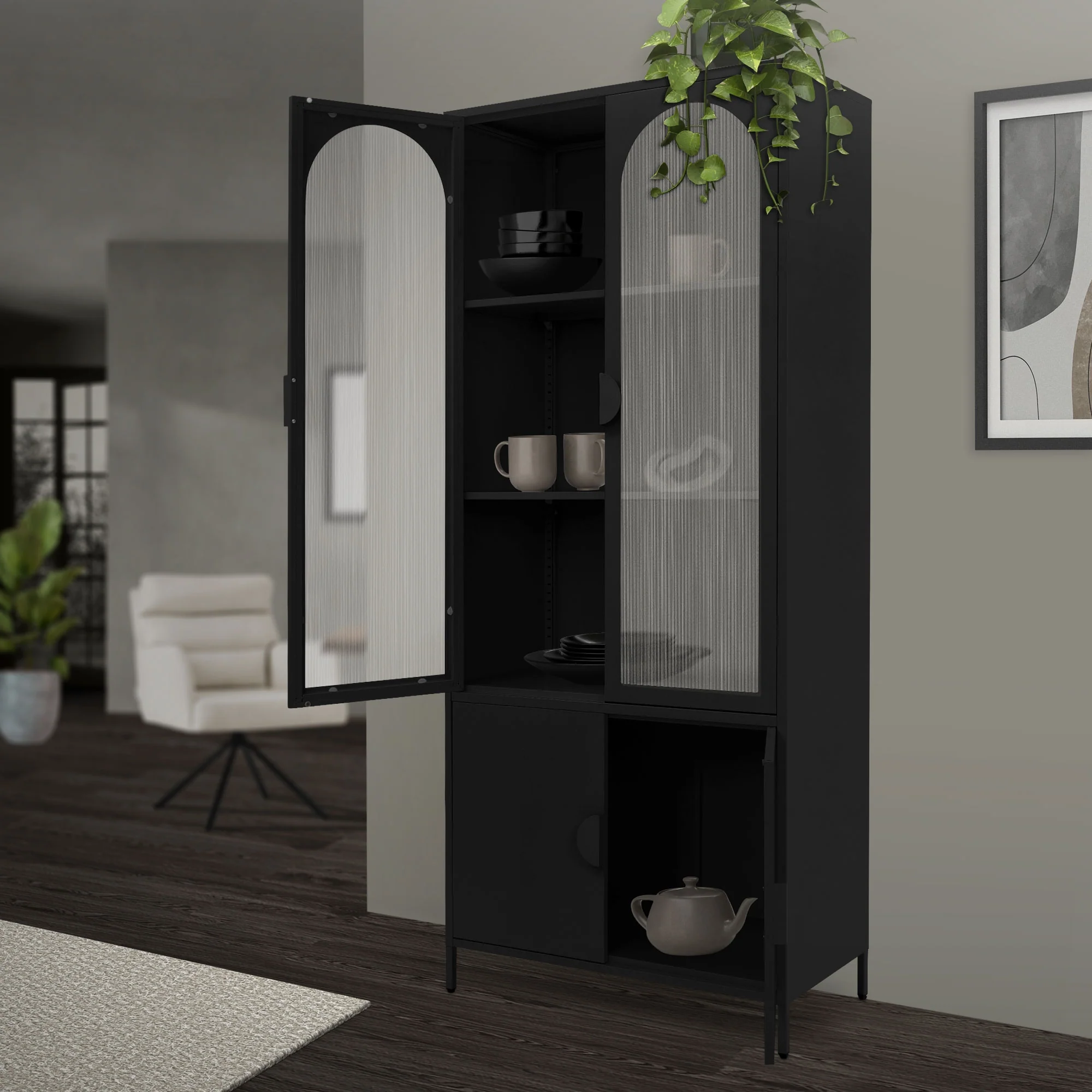 Vitrinenschrank 80x185x40 cm aus Stahl mit 4 Ablage-/Regalfächer und 4 Türen - Image 11