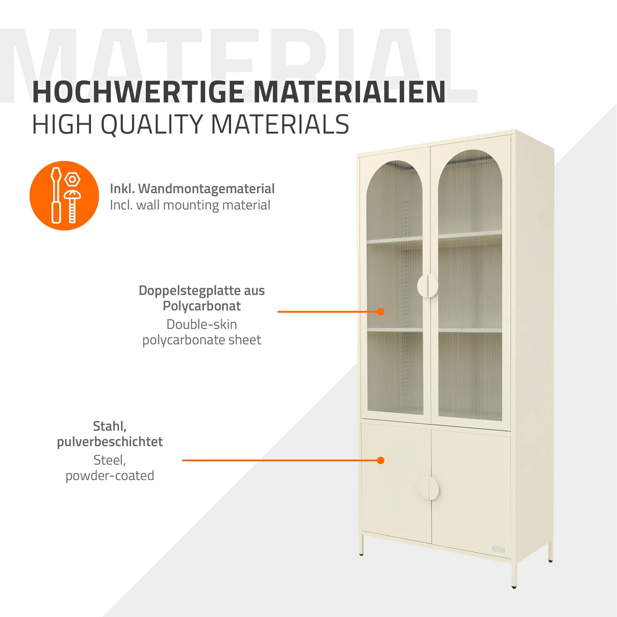 Vitrinenschrank 80x185x40 cm aus Stahl mit 4 Ablage-/Regalfächer und 4 Türen - Image 16