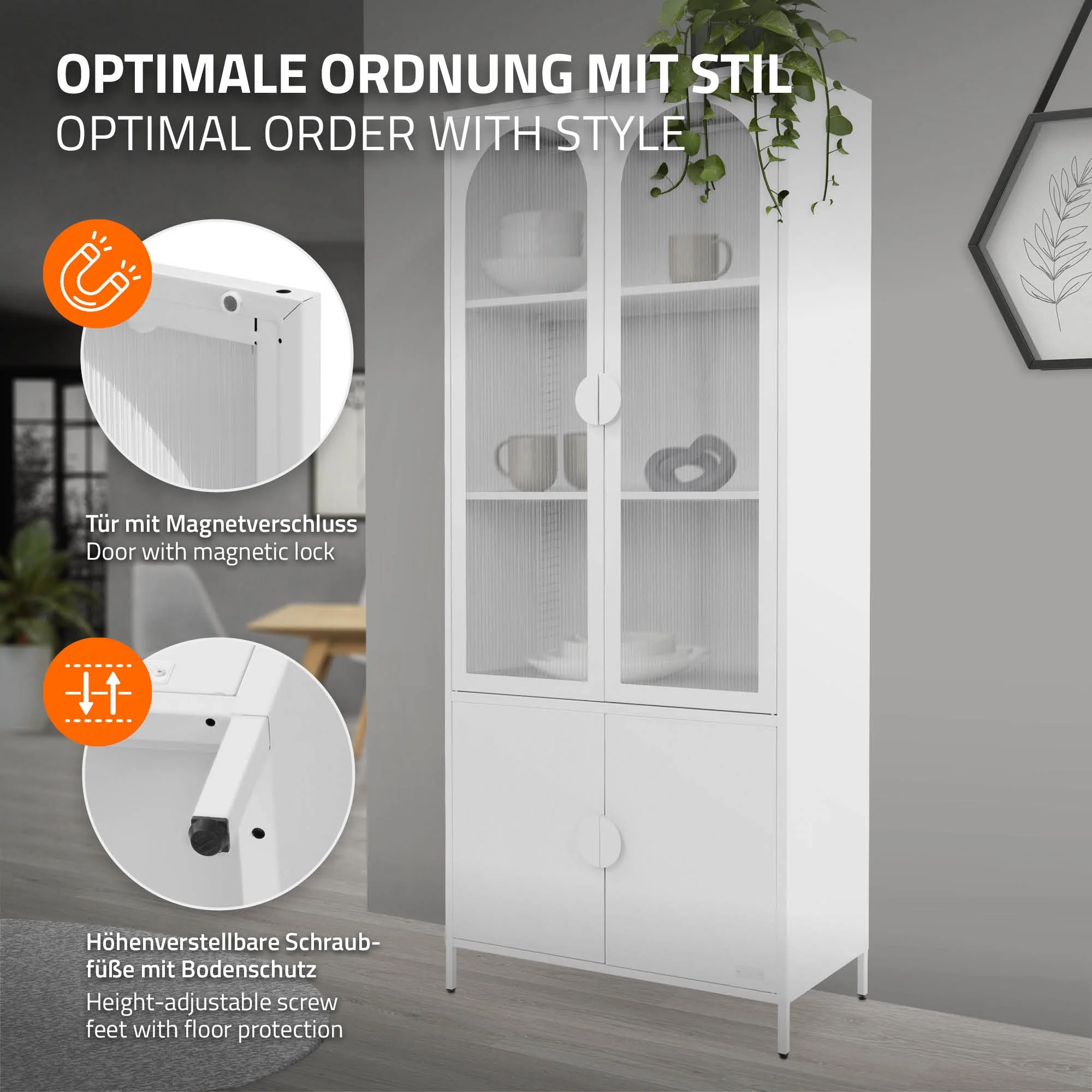 Vitrinenschrank 80x185x40 cm aus Stahl mit 4 Ablage-/Regalfächer und 4 Türen - Image 23