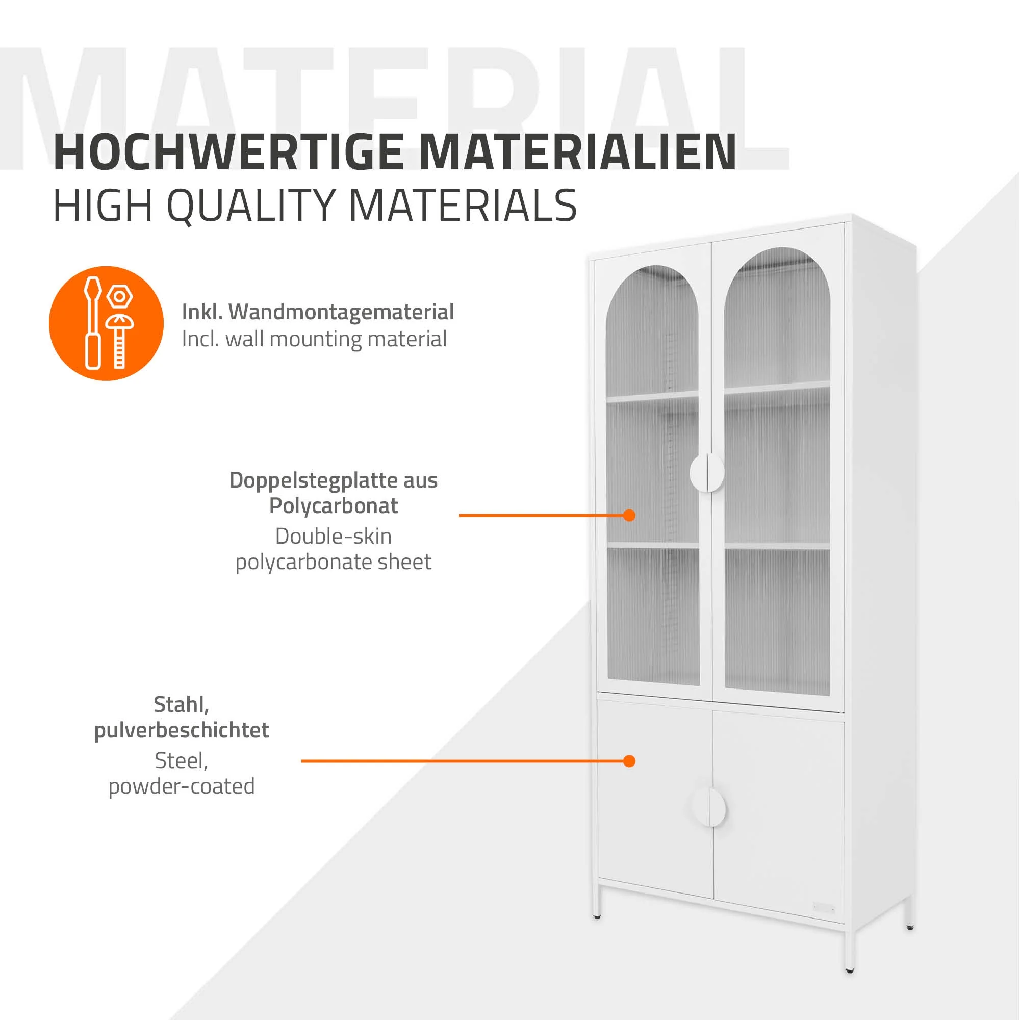 Vitrinenschrank 80x185x40 cm aus Stahl mit 4 Ablage-/Regalfächer und 4 Türen - Image 24