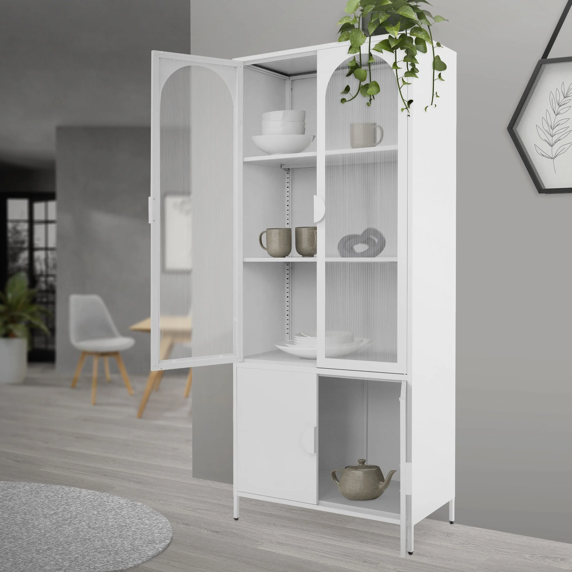 Vitrinenschrank 80x185x40 cm aus Stahl mit 4 Ablage-/Regalfächer und 4 Türen - Image 27