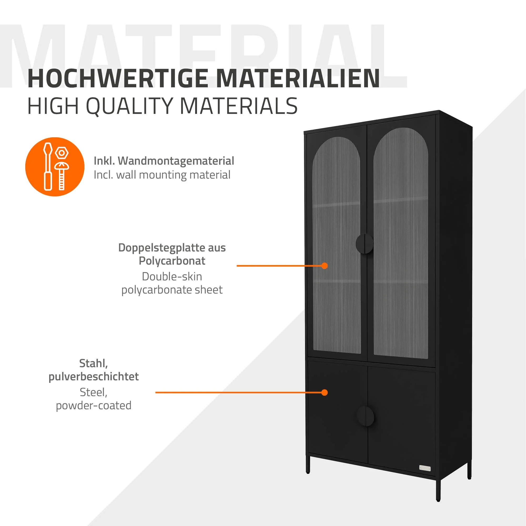 Vitrinenschrank 80x185x40 cm aus Stahl mit 4 Ablage-/Regalfächer und 4 Türen - Image 8