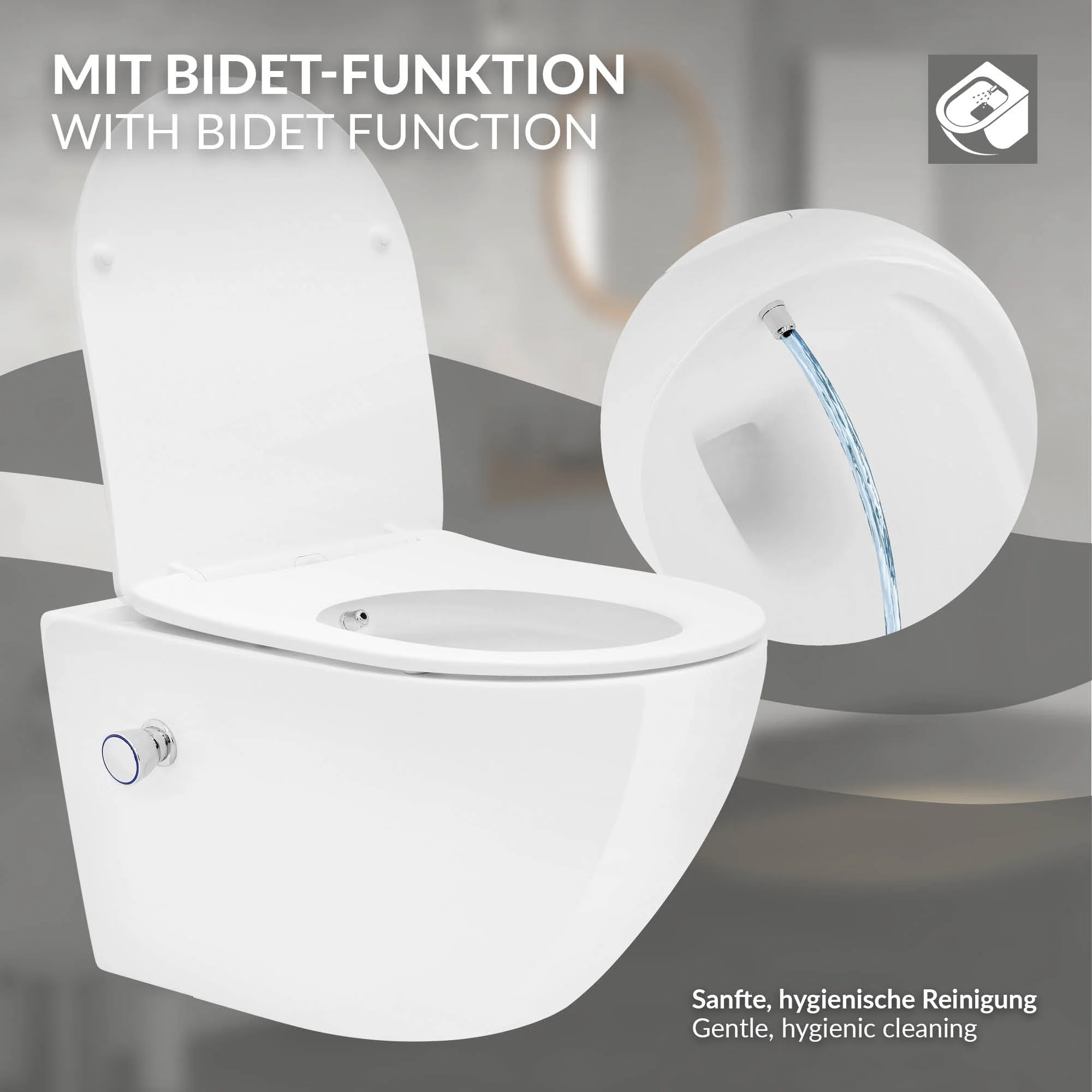 Wand WC Spülrandlos mit Bidet-Funktion, Weiß, Keramik - Image 7