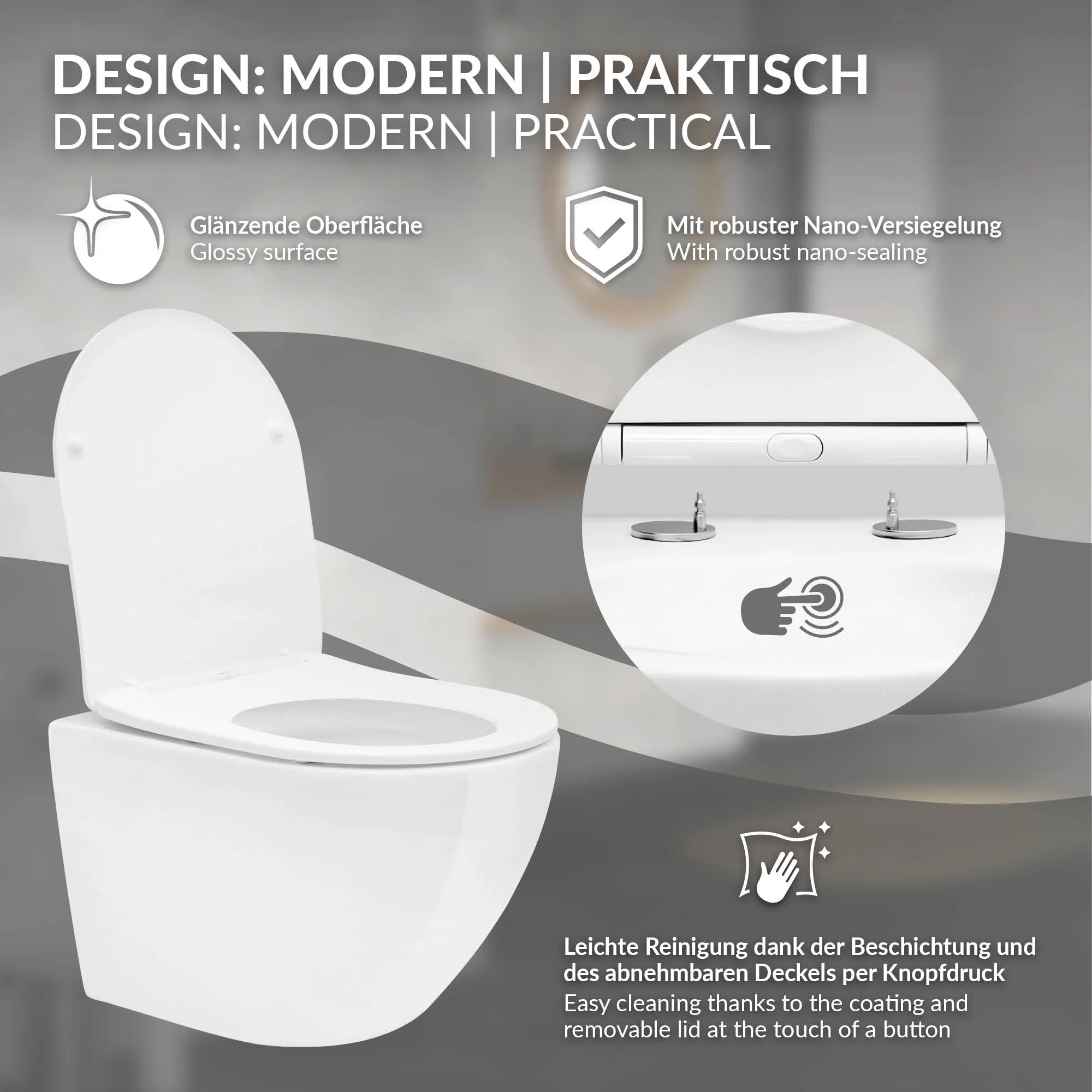Wand WC Spülrandlos, Weiß, Tiefspüler Keramik Hänge WC, kurz 49cm - Image 4