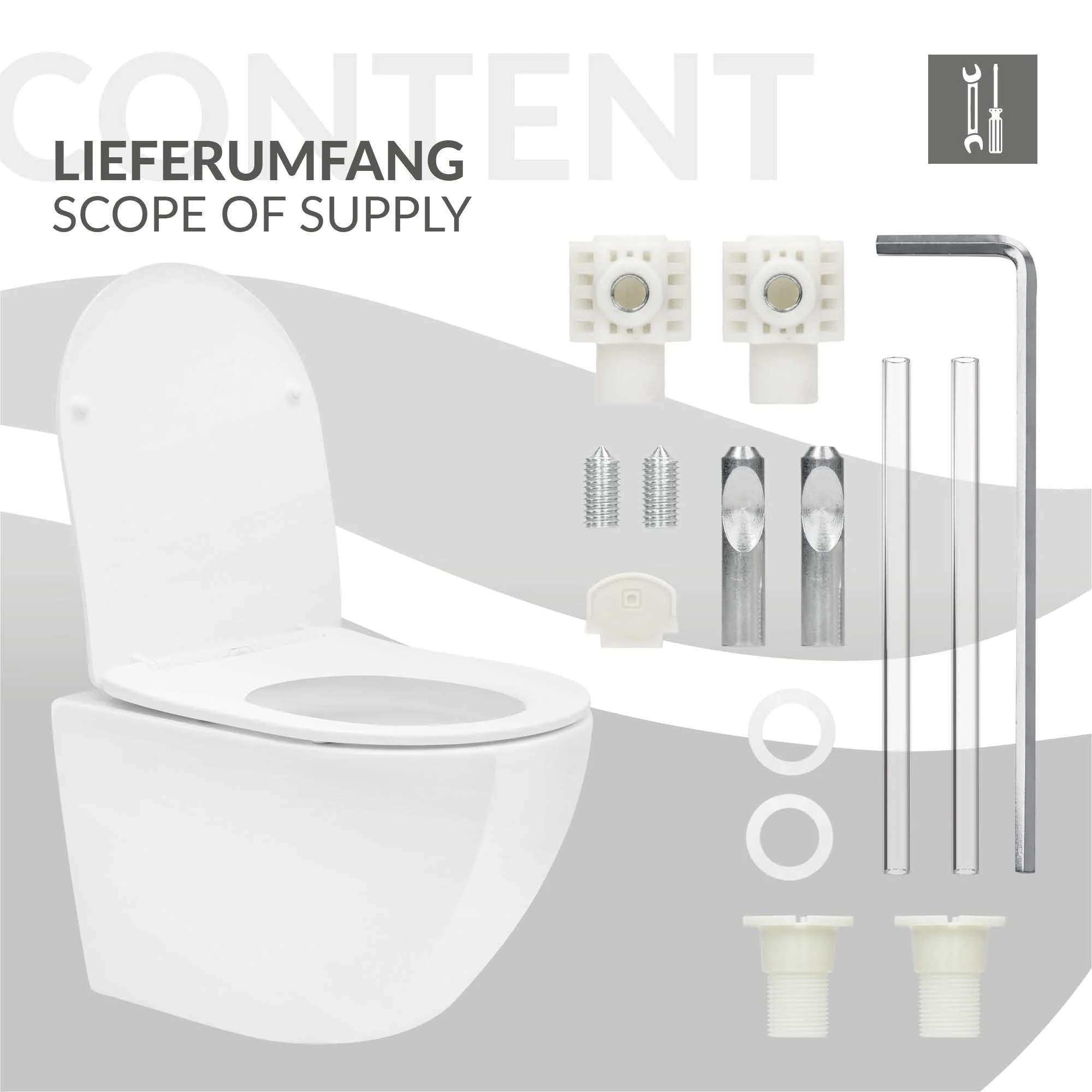 Wand WC Spülrandlos, Weiß, Tiefspüler Keramik Hänge WC, kurz 49cm - Image 7