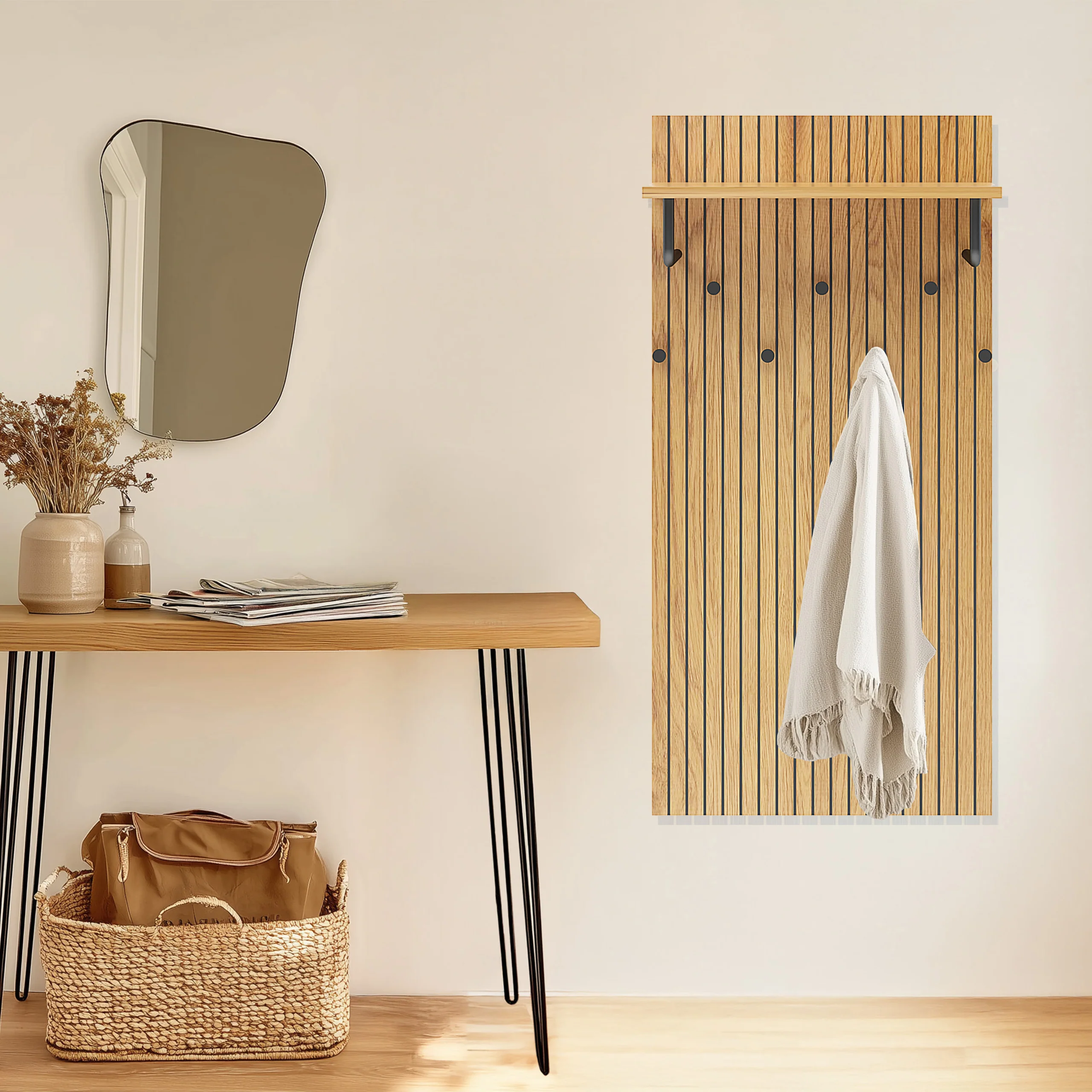 Wandgarderobe / Garderobenpaneel LINNO SPACE eiche/schwarz hjh LIVING - Image 3