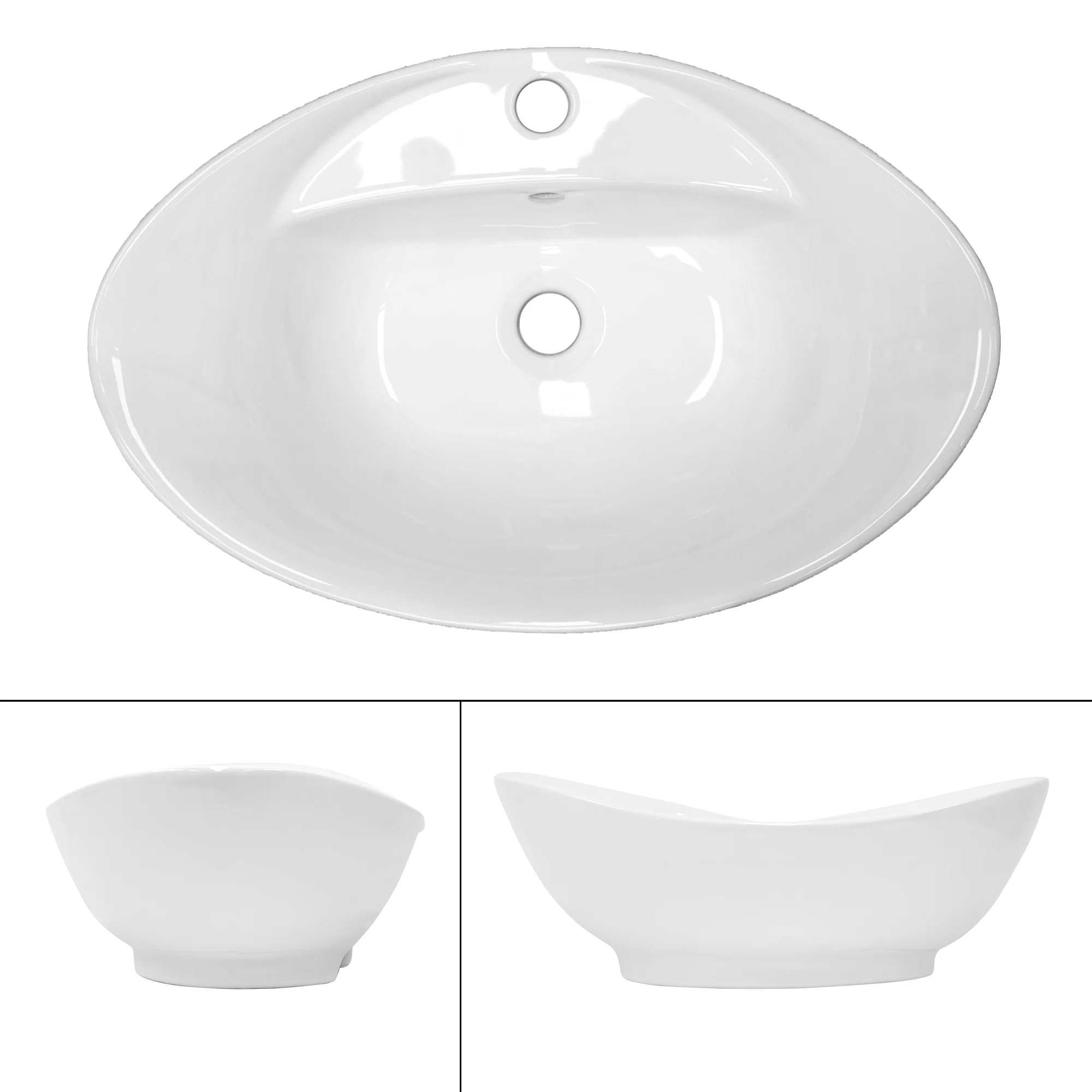 Waschbecken Ovalform mit Überlauf 59x39,5x20,5 cm Weiß aus Keramik ML-Design - Image 2