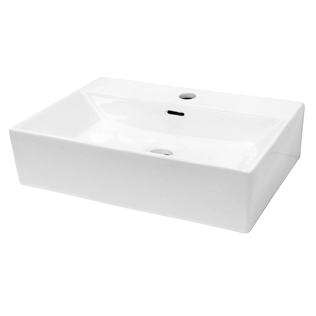 Waschbecken Waschtisch 515x360x130 mm Keramik Weiß Eckig + Wasserhahn Standard Chrom - Image 2