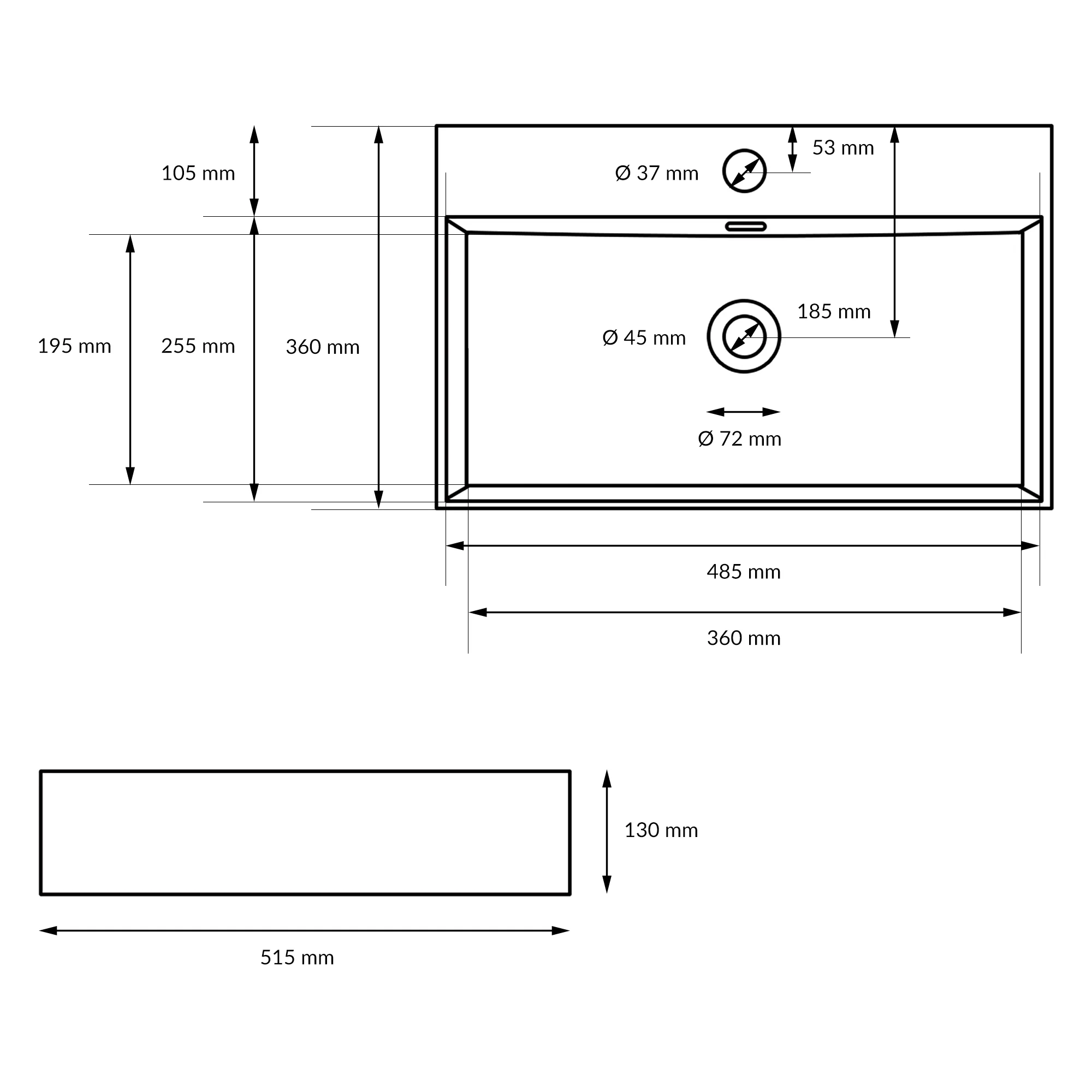 Waschbecken Waschtisch 515x360x130 mm Keramik Weiß Eckig + Wasserhahn Standard Chrom - Image 5