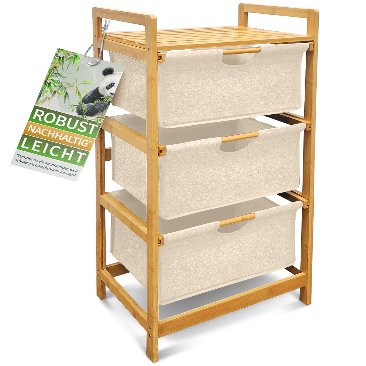 Wäschekorb Badregal Regal Wäschesammler Aufbewahrung 3 Fächer 44x34,5x96 cm - Natur