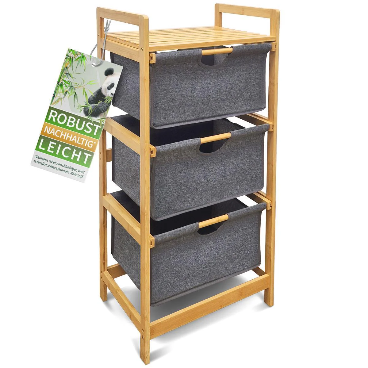 Wäschekorb Badregal Regal Wäschesammler Aufbewahrung 3 Fächer 44x34,5x96 cm - Natur - Image 7