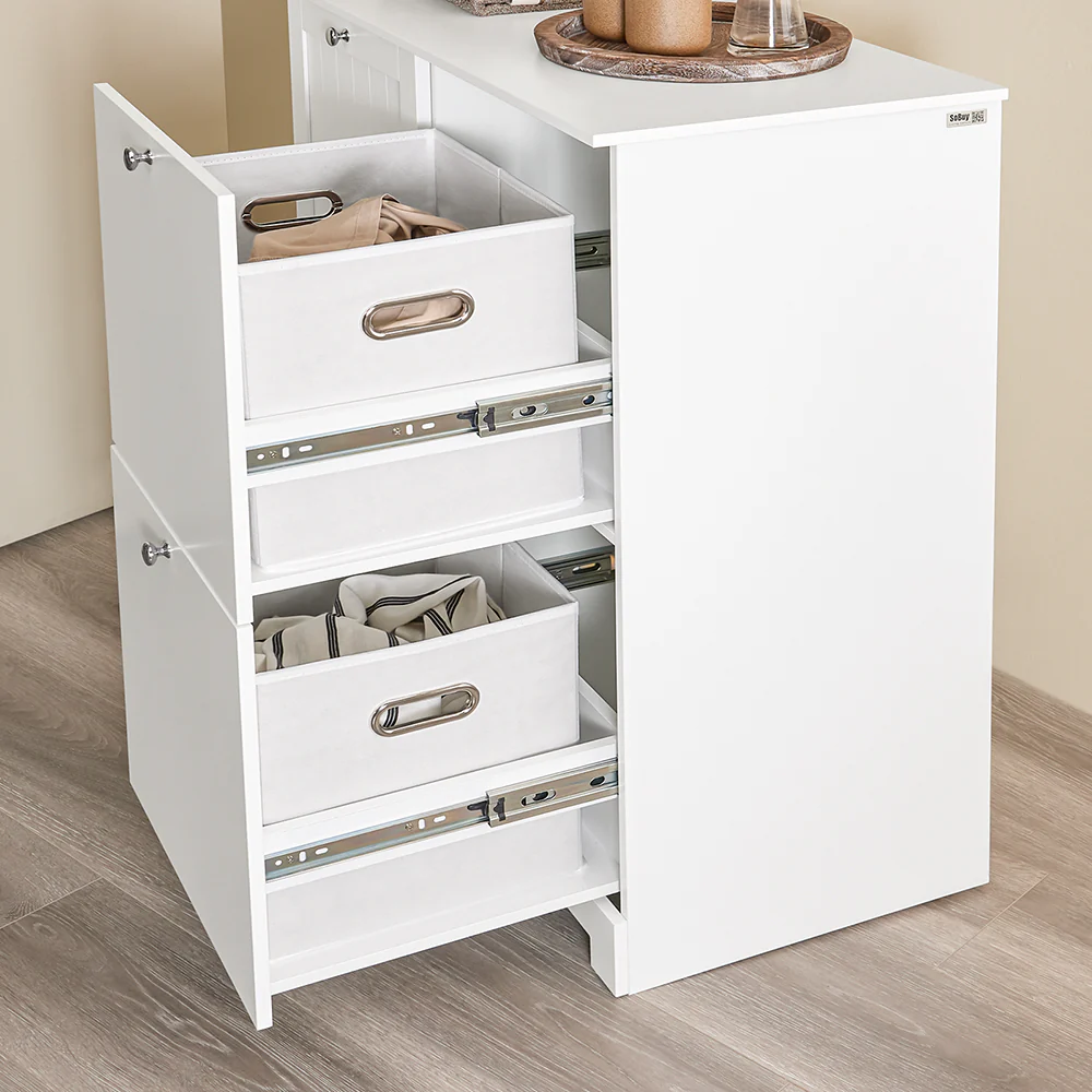 Wäscheschrank mit 2 Schubladen Aufbewahrung Weiß 78x38x90cm Minimalistisch BZR213-W - Image 4