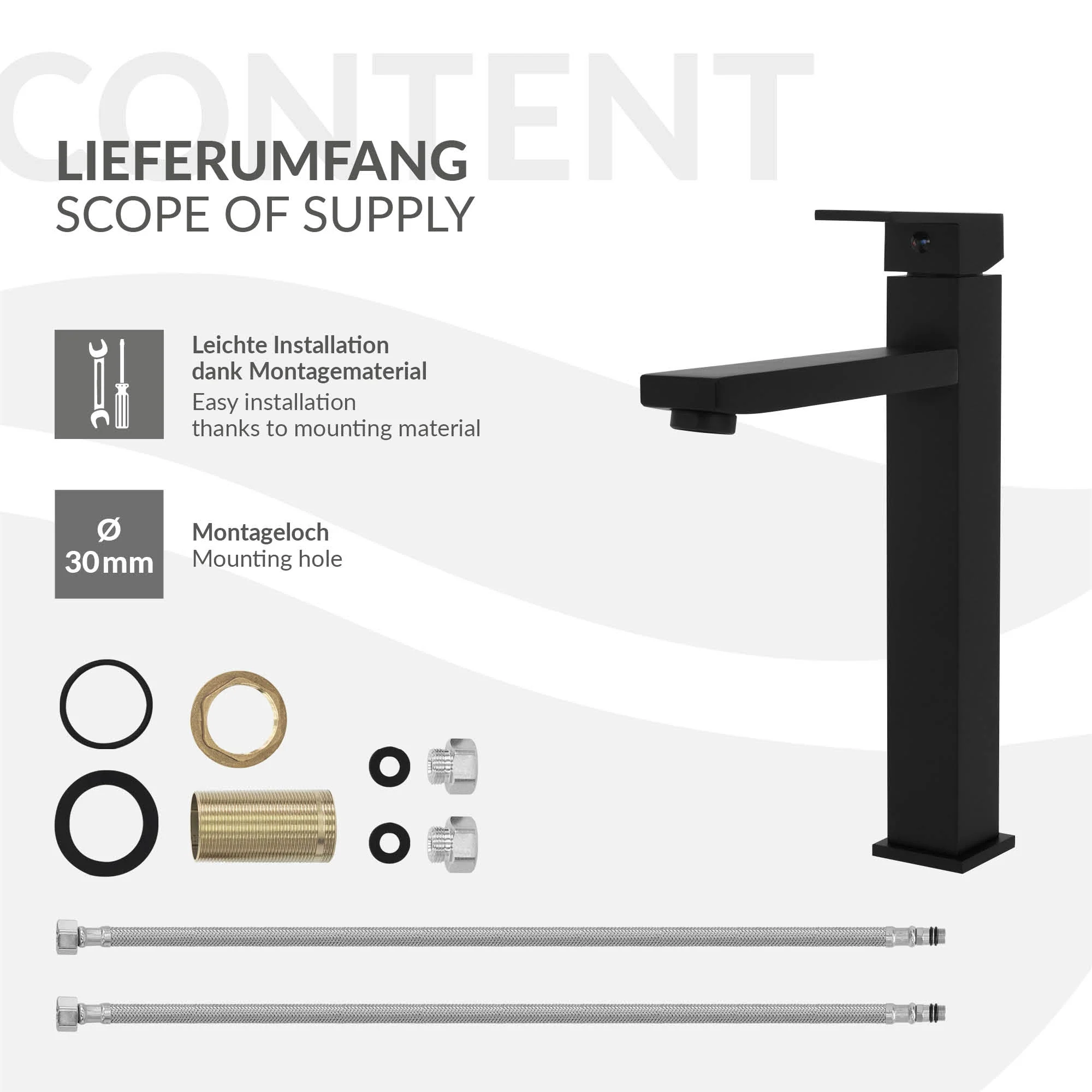 Waschtischarmatur fürs Badezimmer 195x45x270 mm Schwarz matt aus Messing von LuxeBath - Image 5