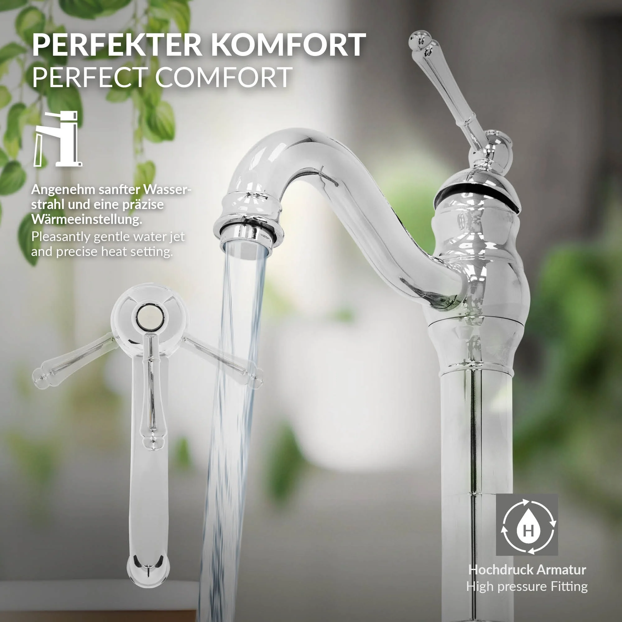 Waschtischarmatur fürs Badezimmer 215x62x335 mm Chrom aus Messing von LuxeBath - Image 4