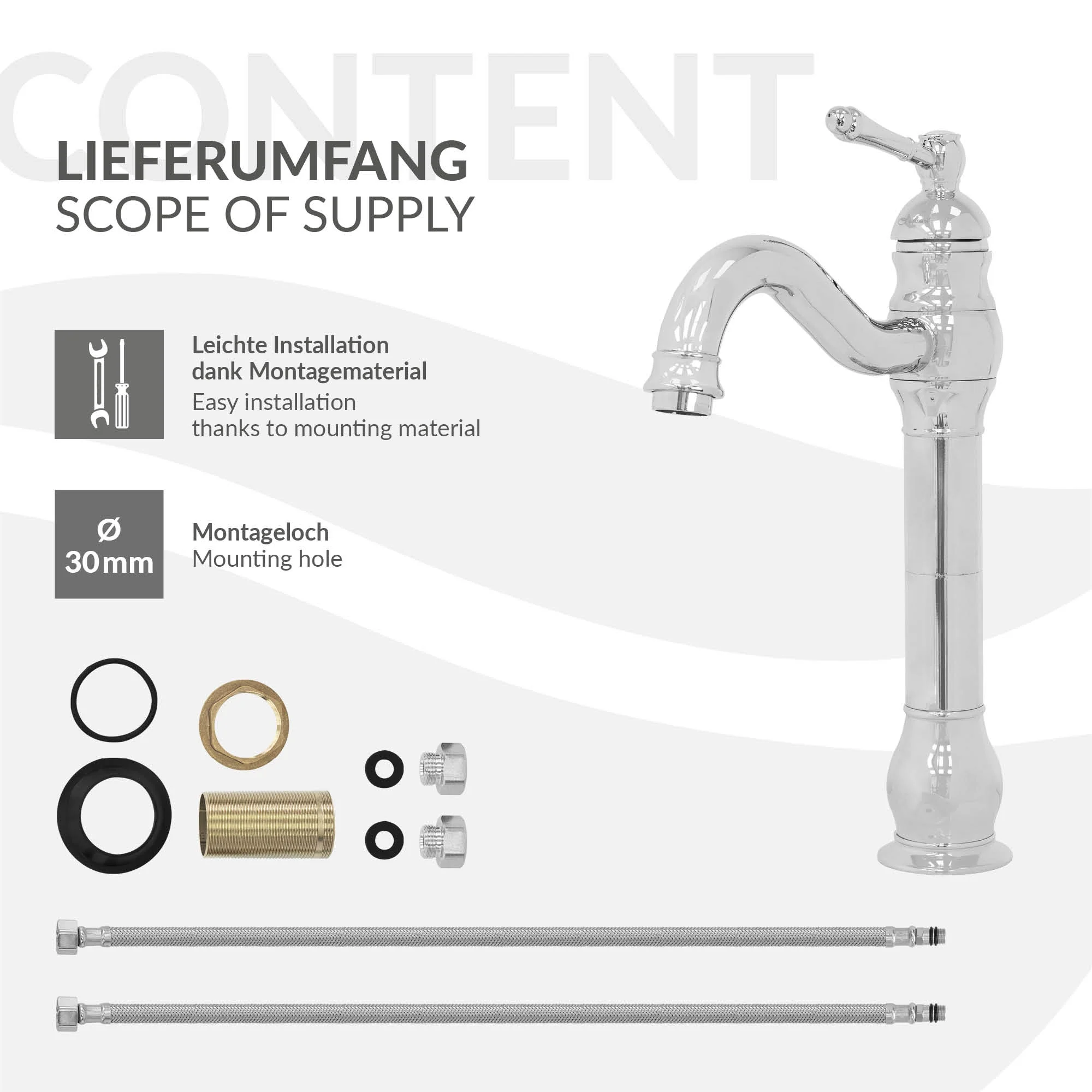 Waschtischarmatur fürs Badezimmer 215x62x335 mm Chrom aus Messing von LuxeBath - Image 5