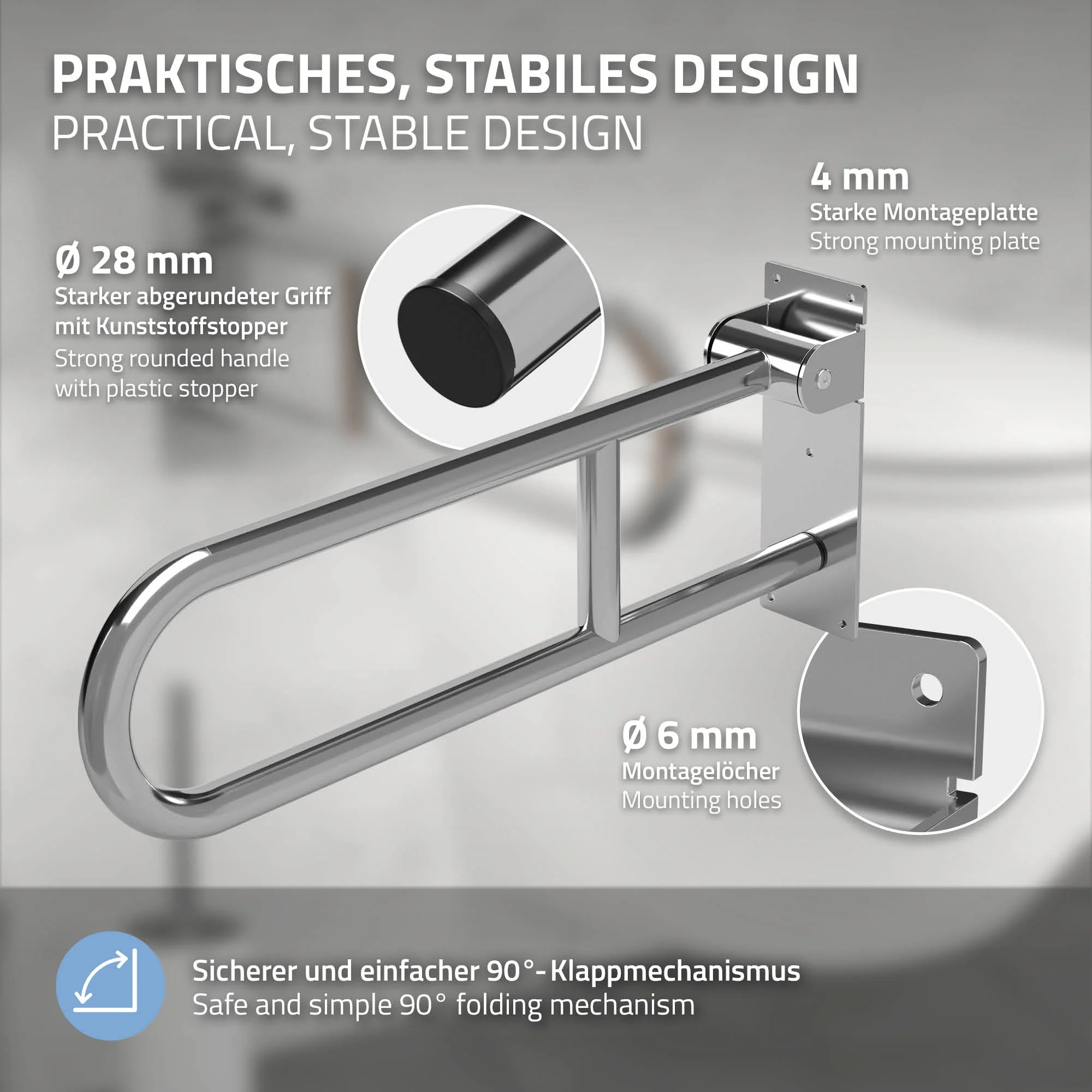 WC Haltegriff für Senioren & Behinderten aus Edelstahl 60 cm klappbar Stützgriff fürs Bad bis 200kg - Image 3