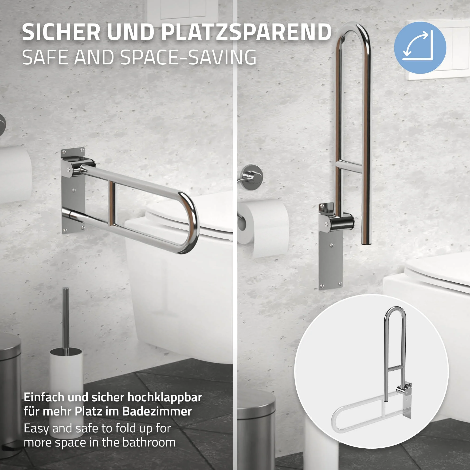 WC Haltegriff für Senioren & Behinderten aus Edelstahl 60 cm klappbar Stützgriff fürs Bad bis 200kg - Image 4