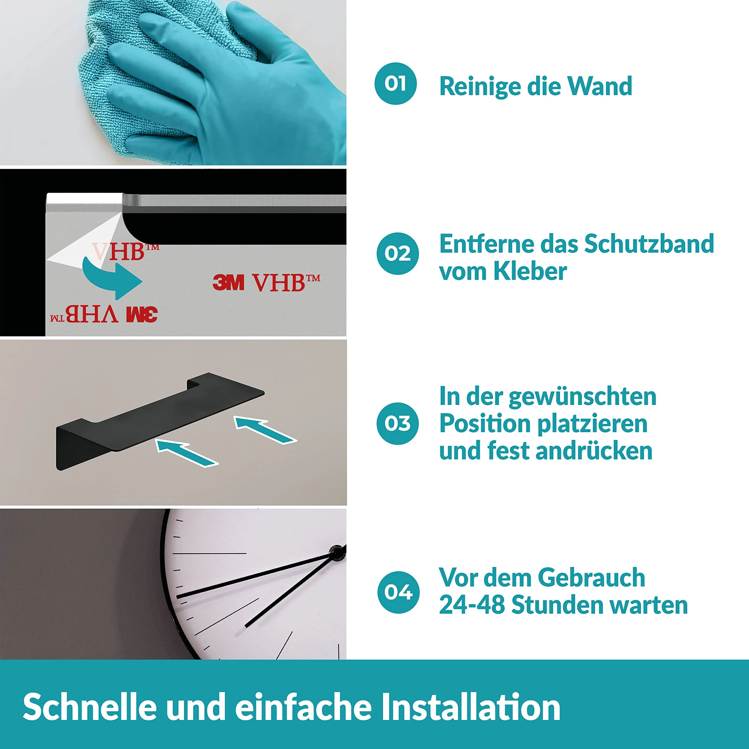 WEISSENSTEIN Badablage ohne Bohren aus Edelstahl - Selbstklebende Ablage fürs Bad - 24 x - Image 3