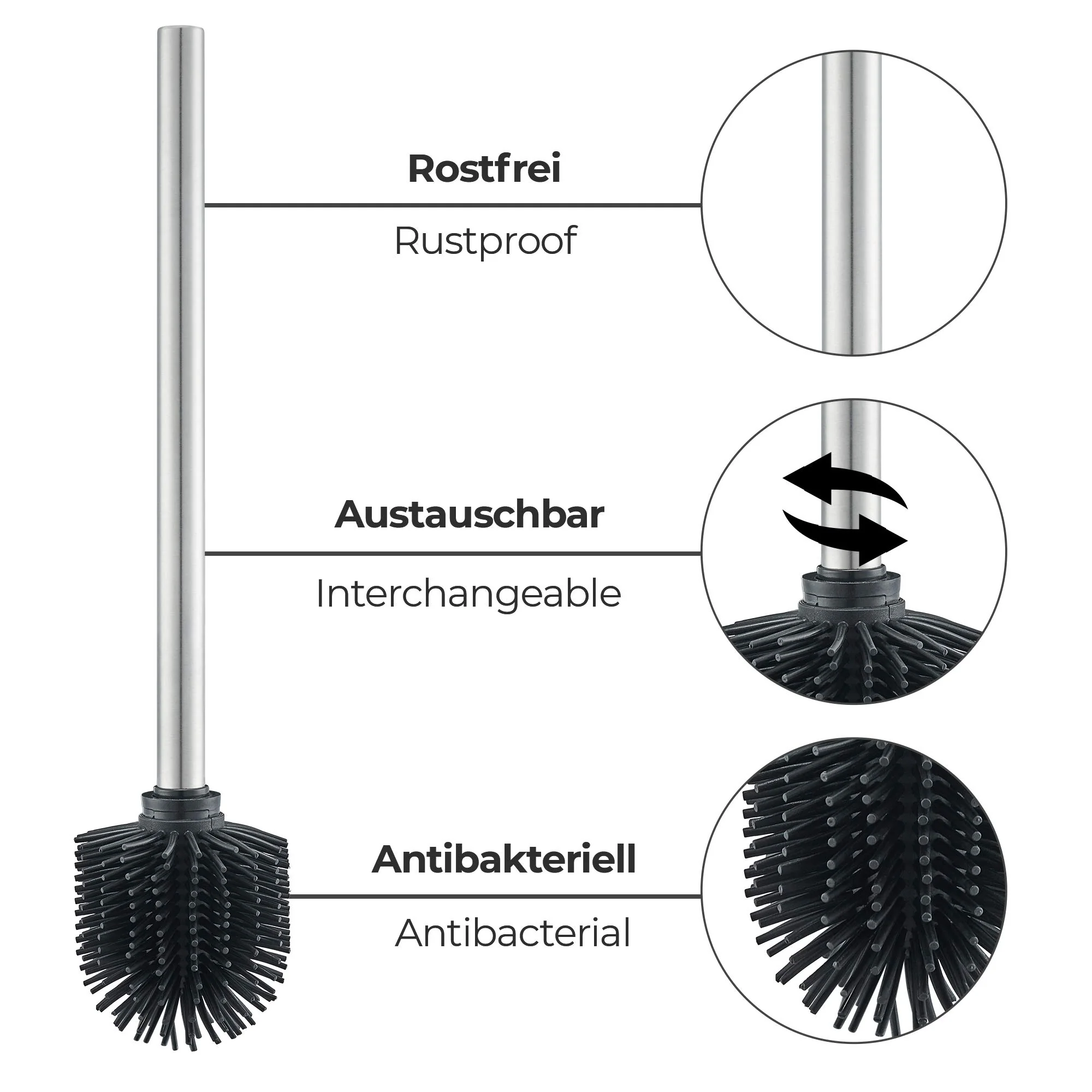 WEISSENSTEIN Toilettenbürste Silikon - Schwarz - WC Bürstenkopf Austauschbar - Image 5