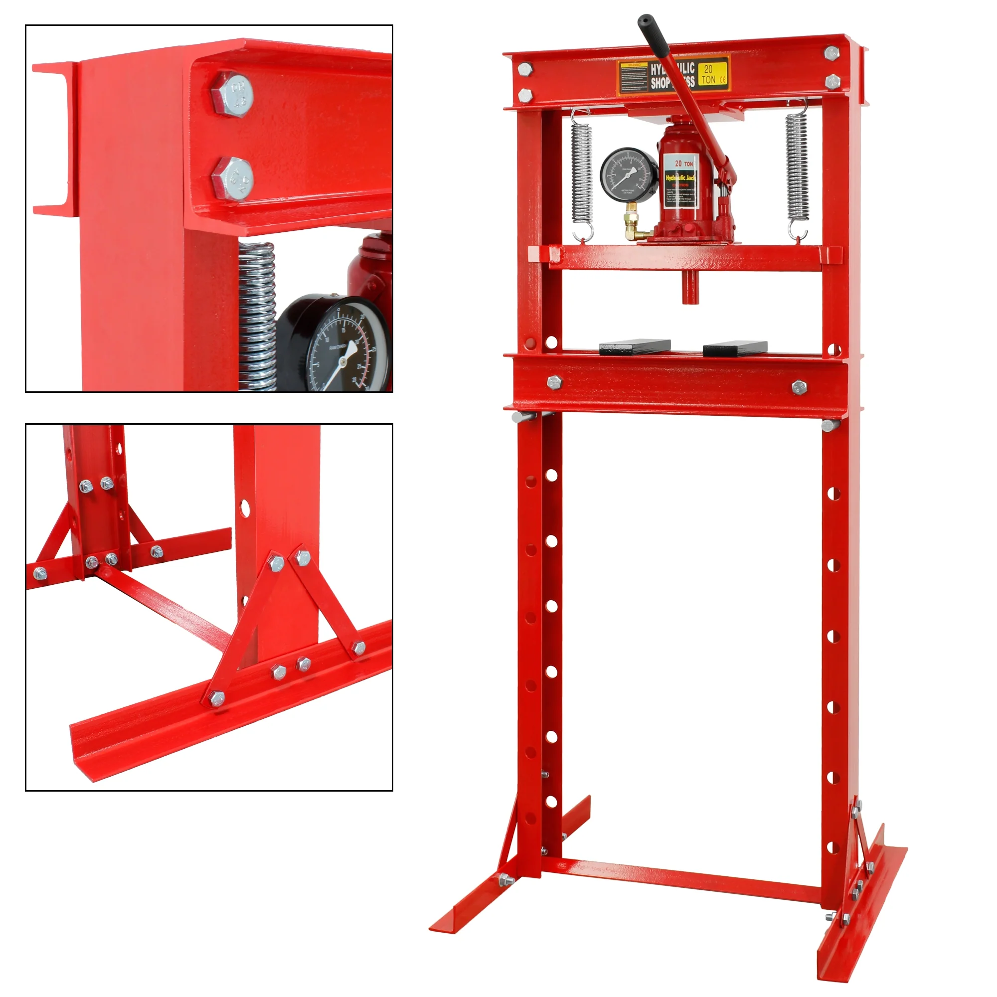 Werkstattpresse 20T, mit Manometer, höhenverstellbar 80-1100 mm, aus Stahl - Image 4