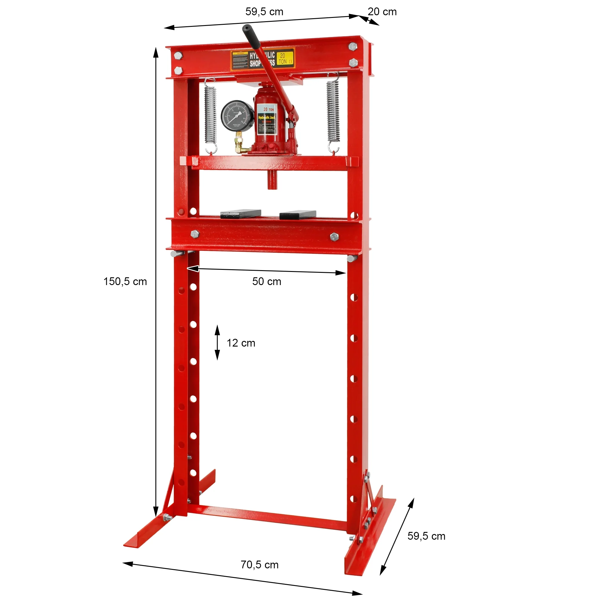 Werkstattpresse 20T, mit Manometer, höhenverstellbar 80-1100 mm, aus Stahl - Image 6