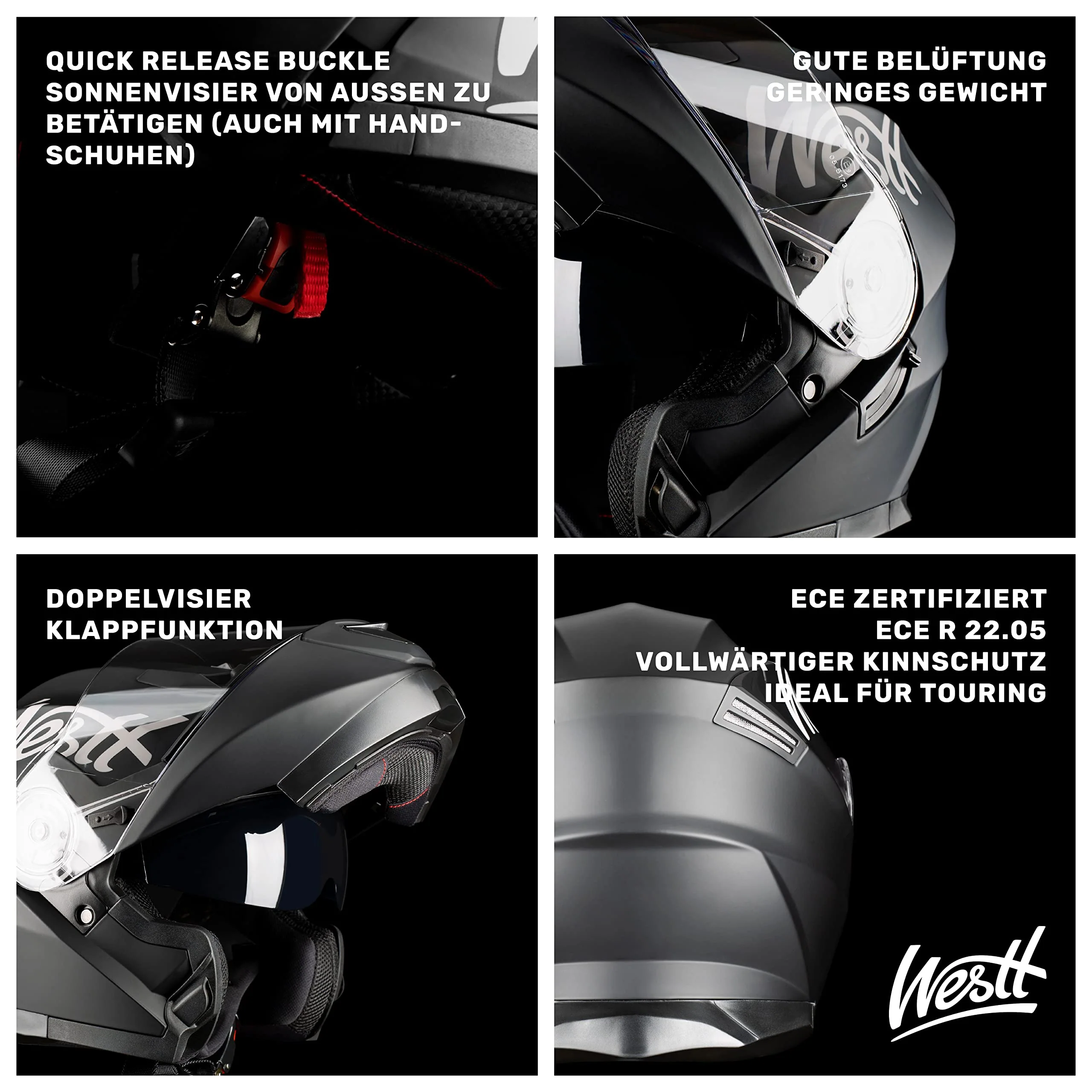 Westt Klapphelm Flip up Motorradhelm Integralhelm Herren Damen mit verstärktem Kinnschutz - Image 5