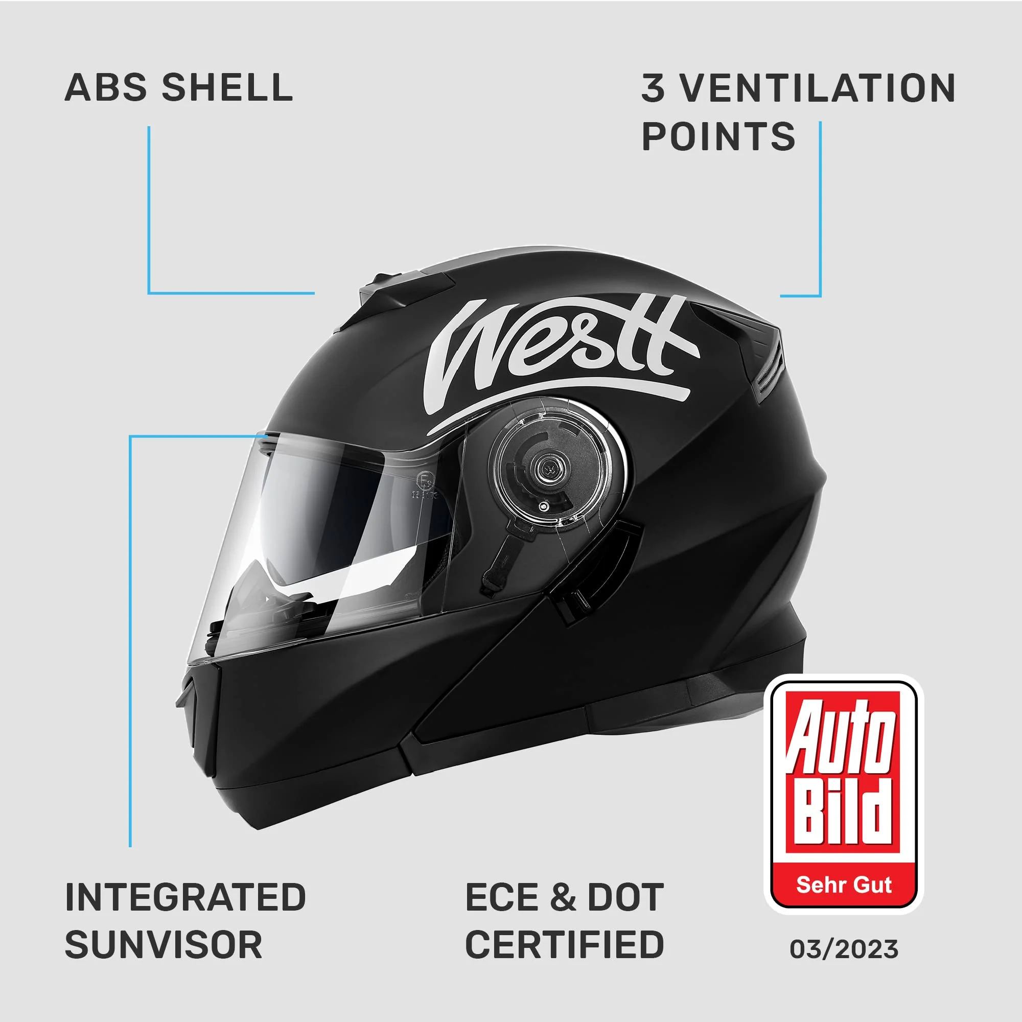 Westt Klapphelm Motorradhelm, Integralhelm mit Doppelvisier, ECE-R 22.06 Motocross Helm - Image 2