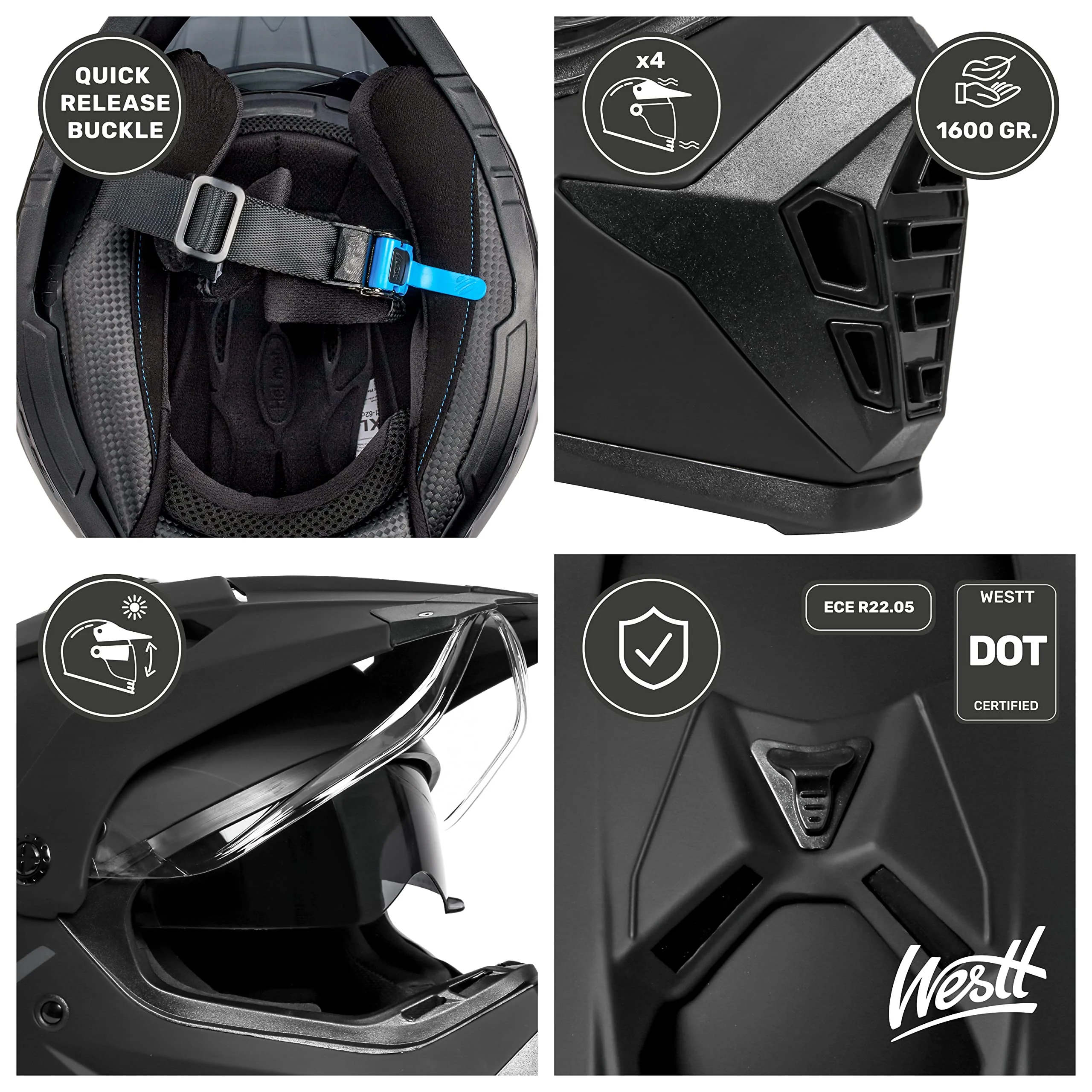 Westt Motocross Helm Fullface MTB Motorradhelm Integralhelm Crosshelm Helm Motorrad MTB Enduro