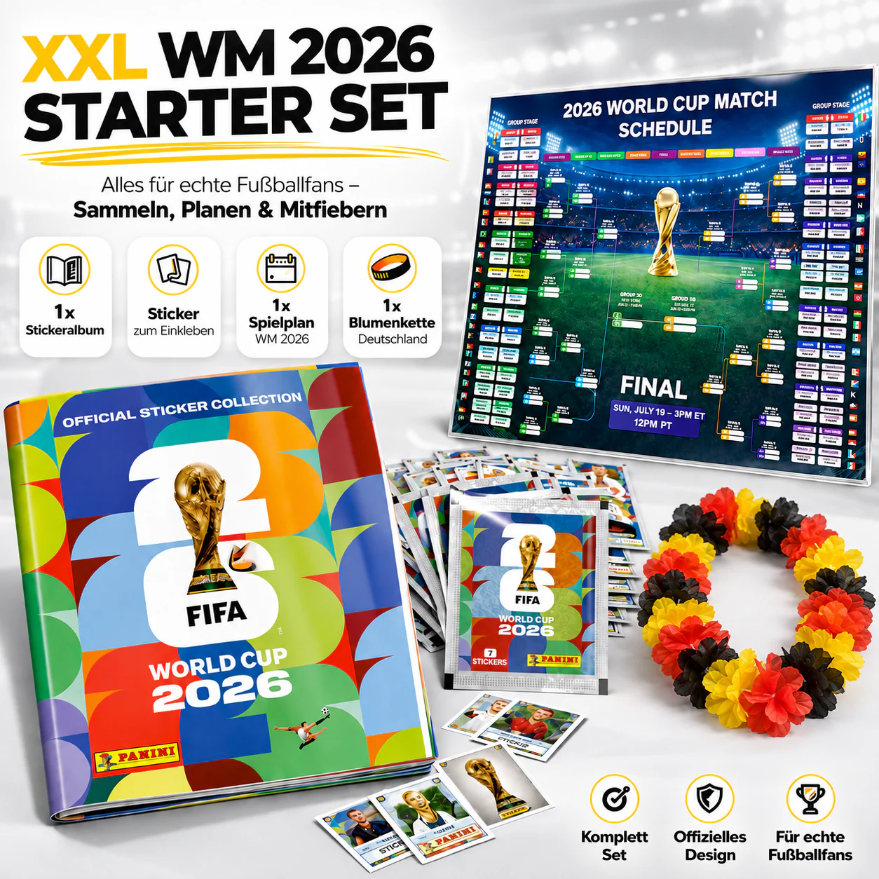 WM 2026 Fan Sammelset XXL inkl. Panini Stickeralbum, Sticker zum Einkleben, Spielplan, Blumenkette - Image 28