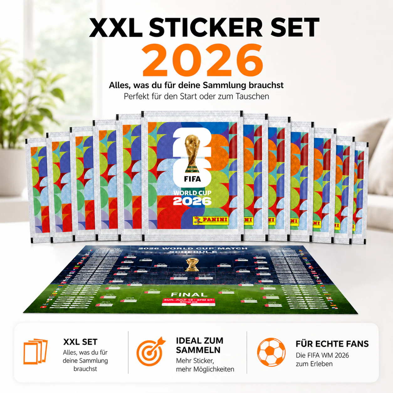 WM 2026 Set Weltmeisterschaft – Spielplan & Panini Sticker (50 Tüten / 350 Sticker Einzeltüten) - Image 4