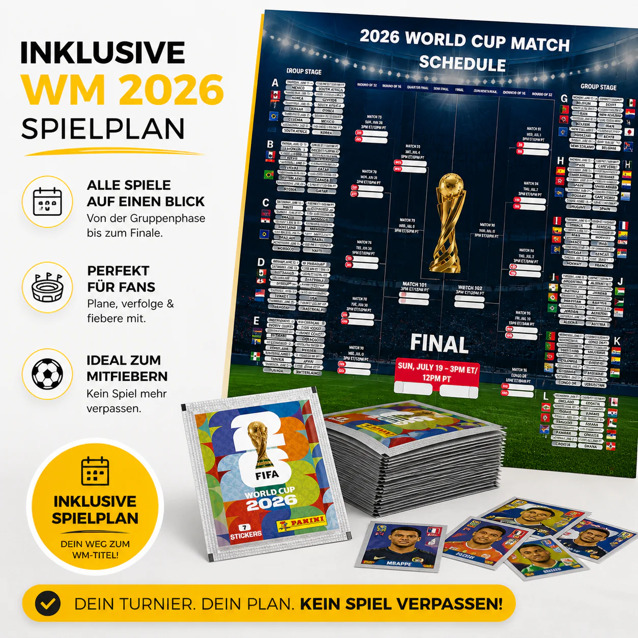 WM 2026 Sticker Set Fußball – inkl Spielplan & Panini Sticker (25 Tüten / 175 Sticker Einzeltüten) - Image 5