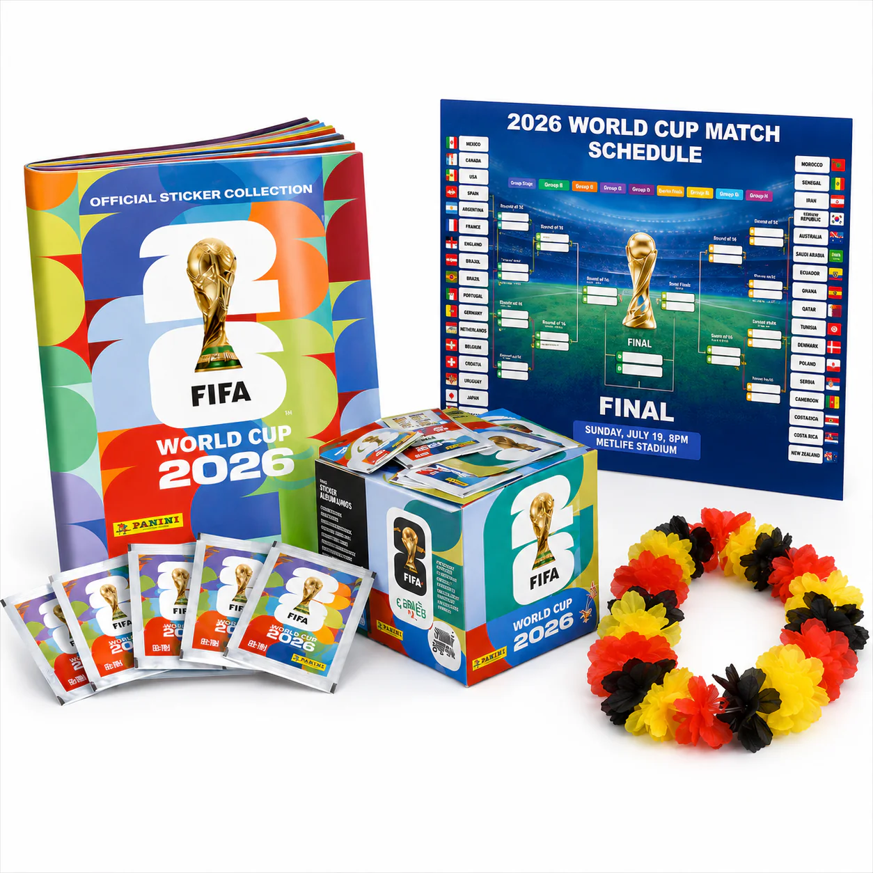WM 2026 XXL Sammelset inkl. Panini Stickeralbum und Stickern Spielplan sowie Deutschland Blumenkette