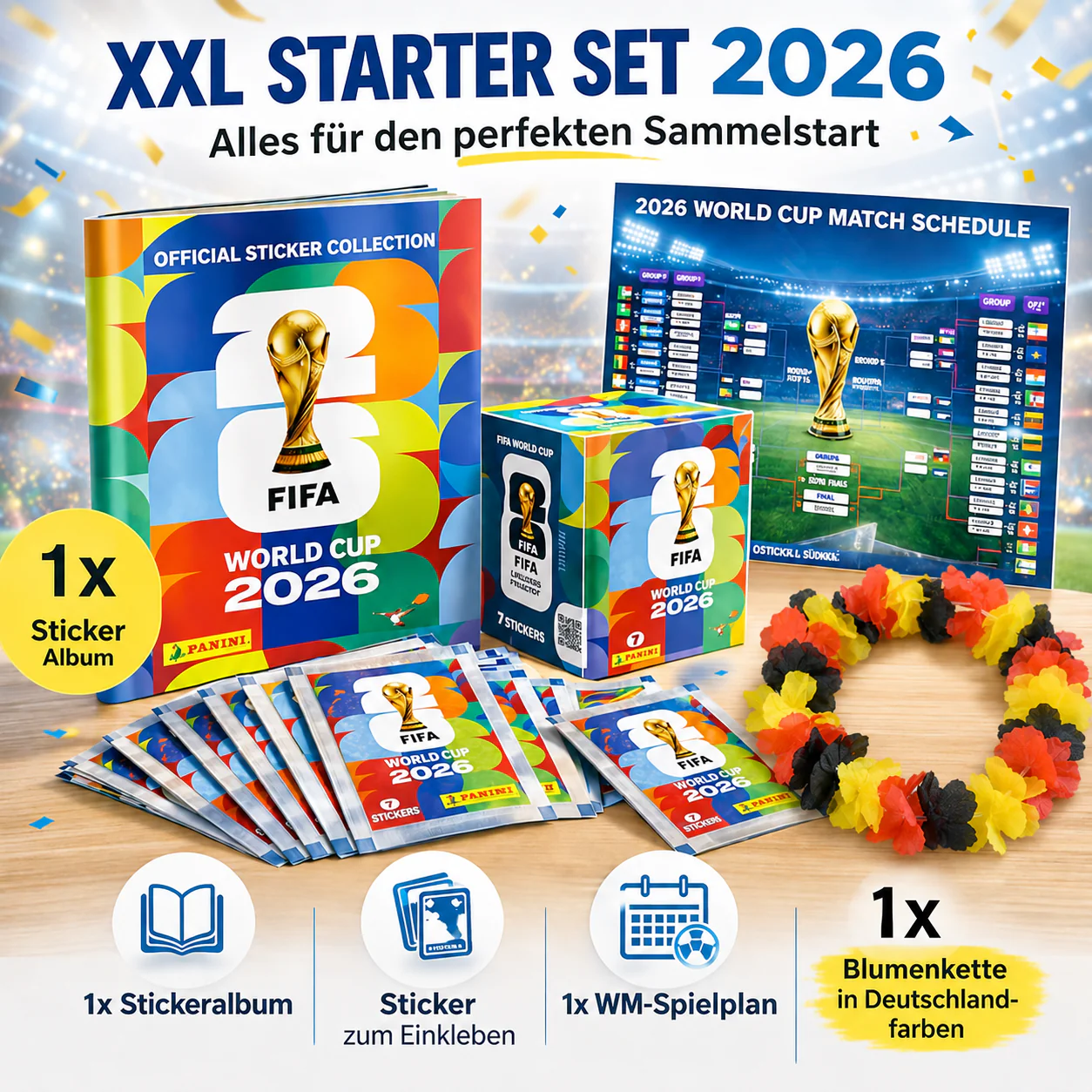 WM 2026 XXL Sammelset inkl. Panini Stickeralbum und Stickern Spielplan sowie Deutschland Blumenkette - Image 14