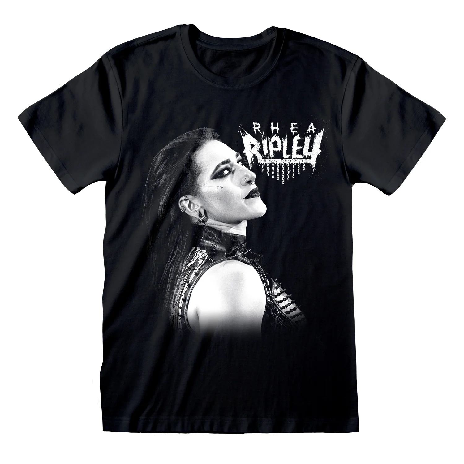 WWE - Rhea Ripley - Faded Photo (Unisex Black T - Shirt Front ) - Image 4