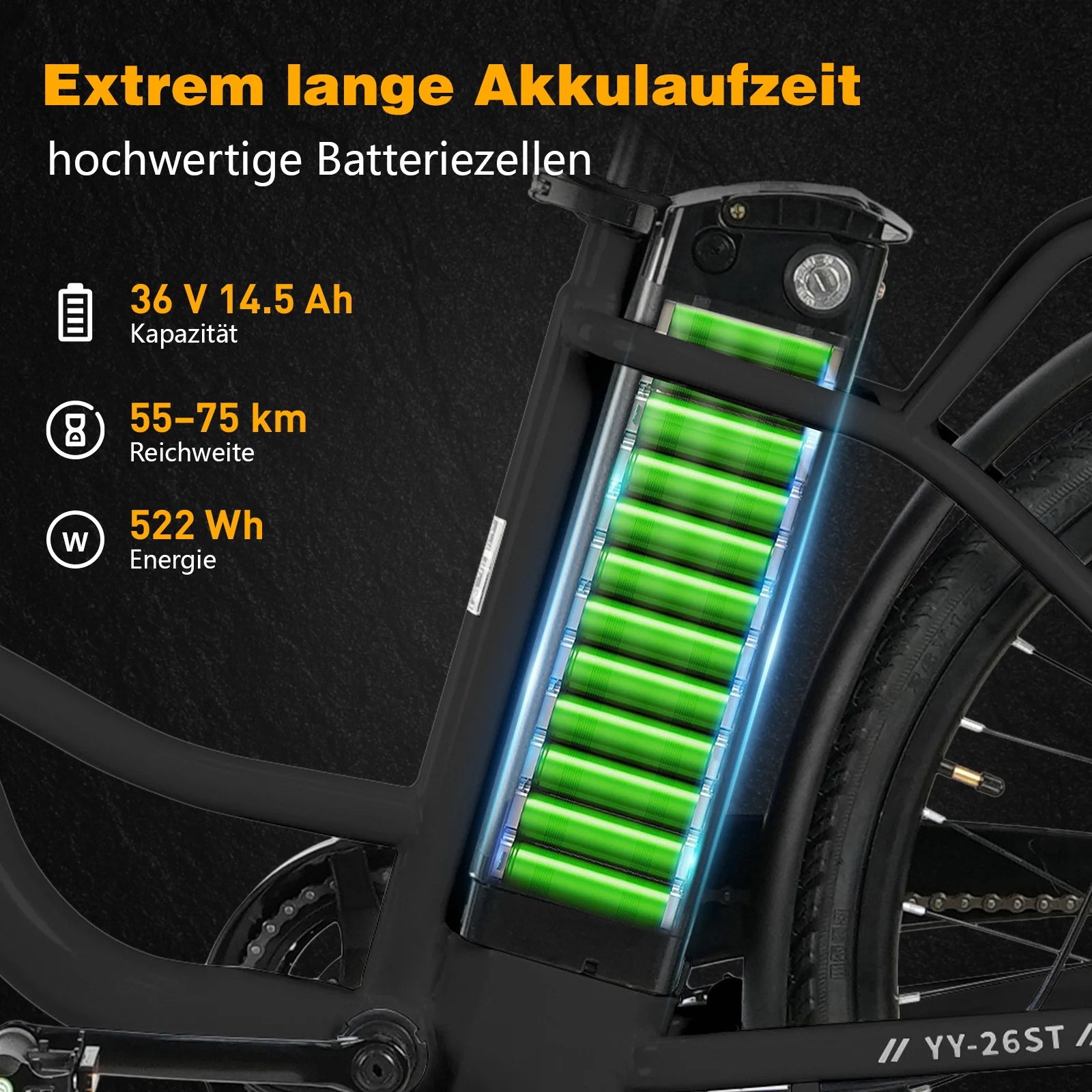 YY26-ST 26" 350W Hinterradmotor 36V14,5Ah Akku 60-75km Reichweite Elektrofahrrad - Image 5