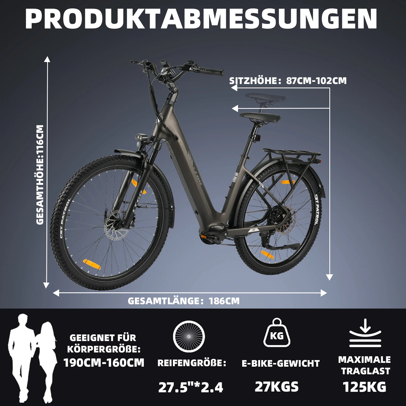 Z3 27,5" 48V 250W Hinterradmotor 70Nm 48V15Ah Akku 120km Reichweite Elektrofahrrad - Image 22