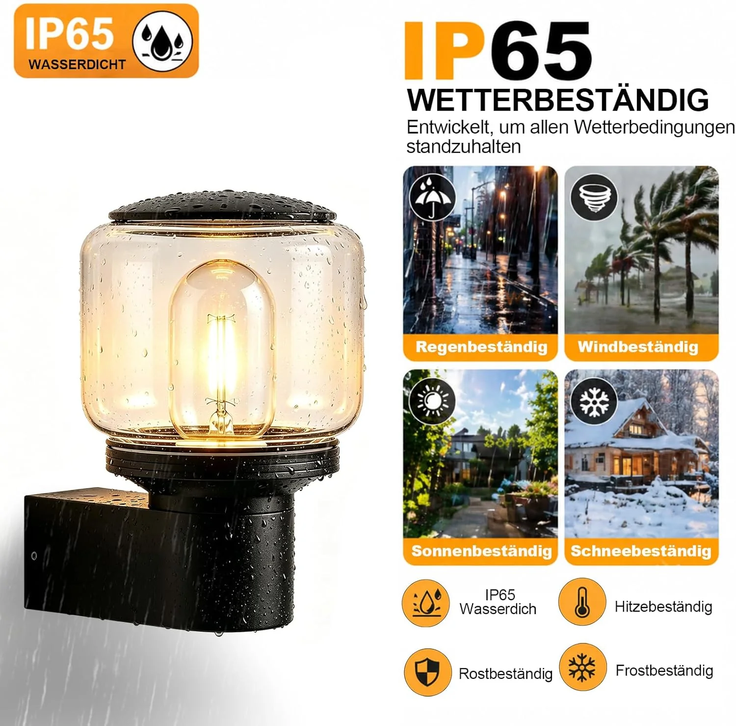 ZMH Außenwandleuchte E27 IP65 Wandlampe Hauswand Outdoor Balkon Schlafzimmer Ohne Leuchtmittel - Image 4