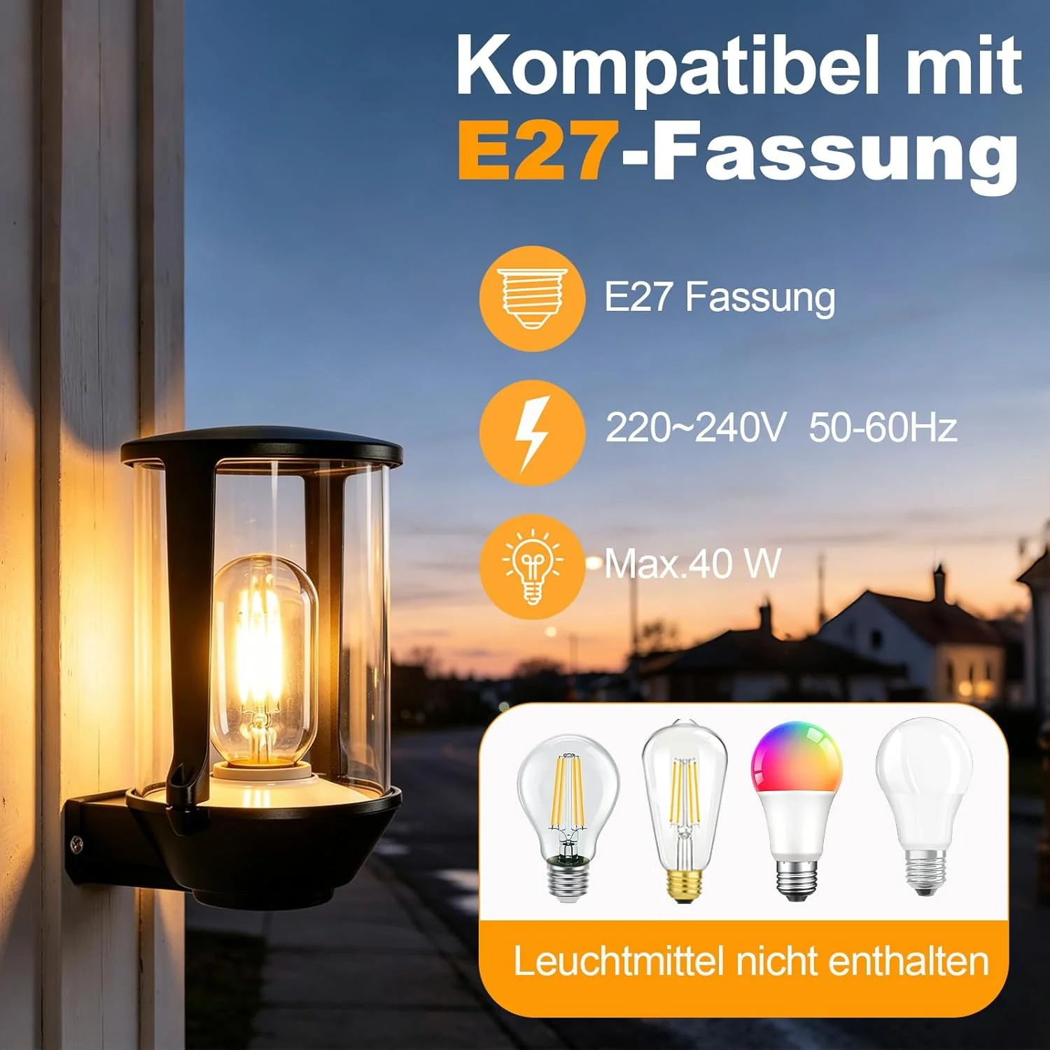 ZMH Außenwandleuchte IP65 E27 Schwarz Innen Wandlampe für Hauswand Balkon Flur Ohne Leuchtmittel - Image 3